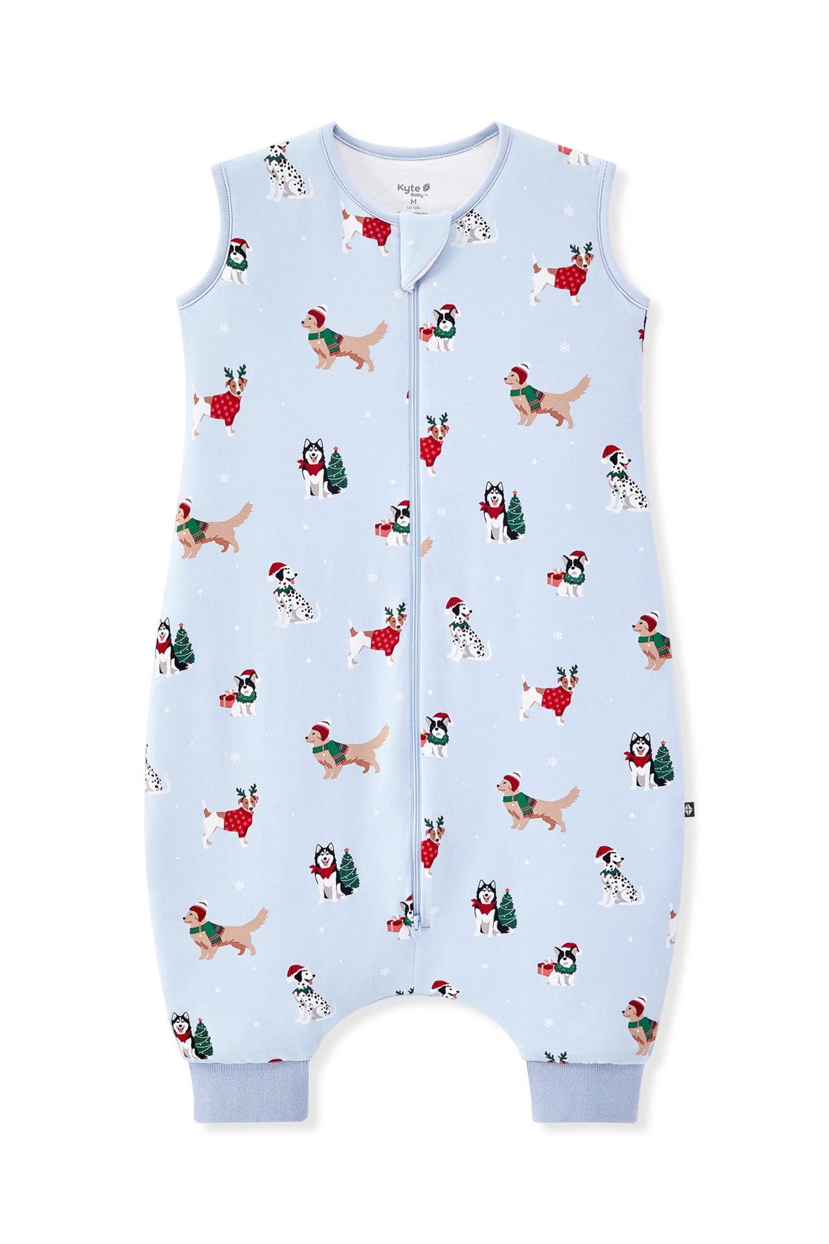 Blue Sleep Bag Walker in Holiday Pups 1.0 print on a white background
