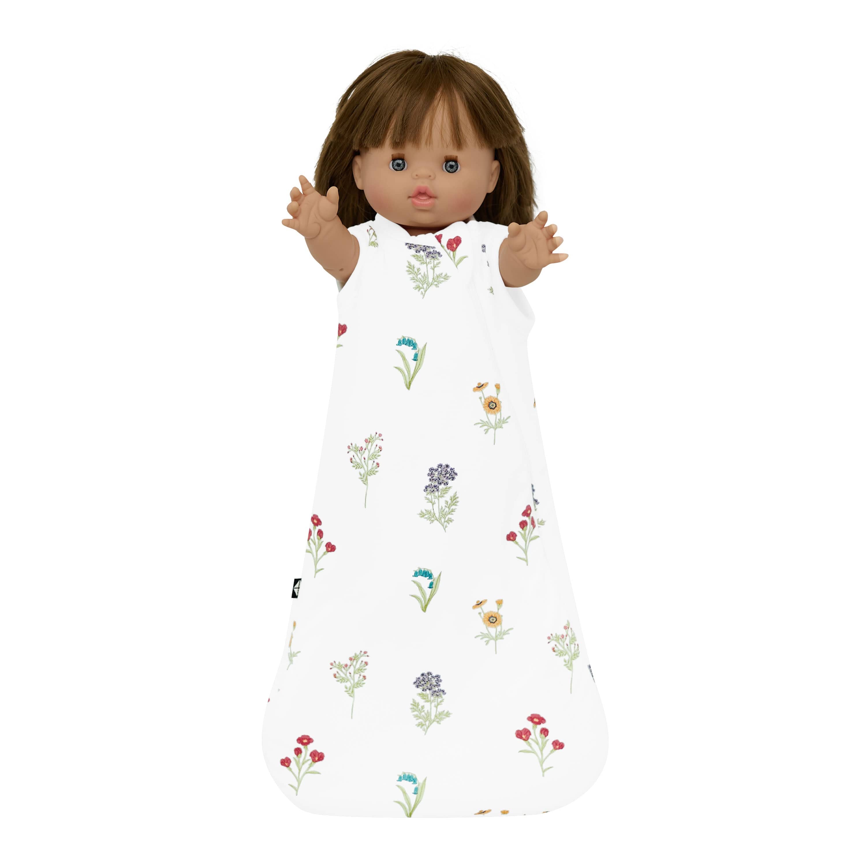 Baby Doll Sleep Bag in Wildflower shown on baby doll