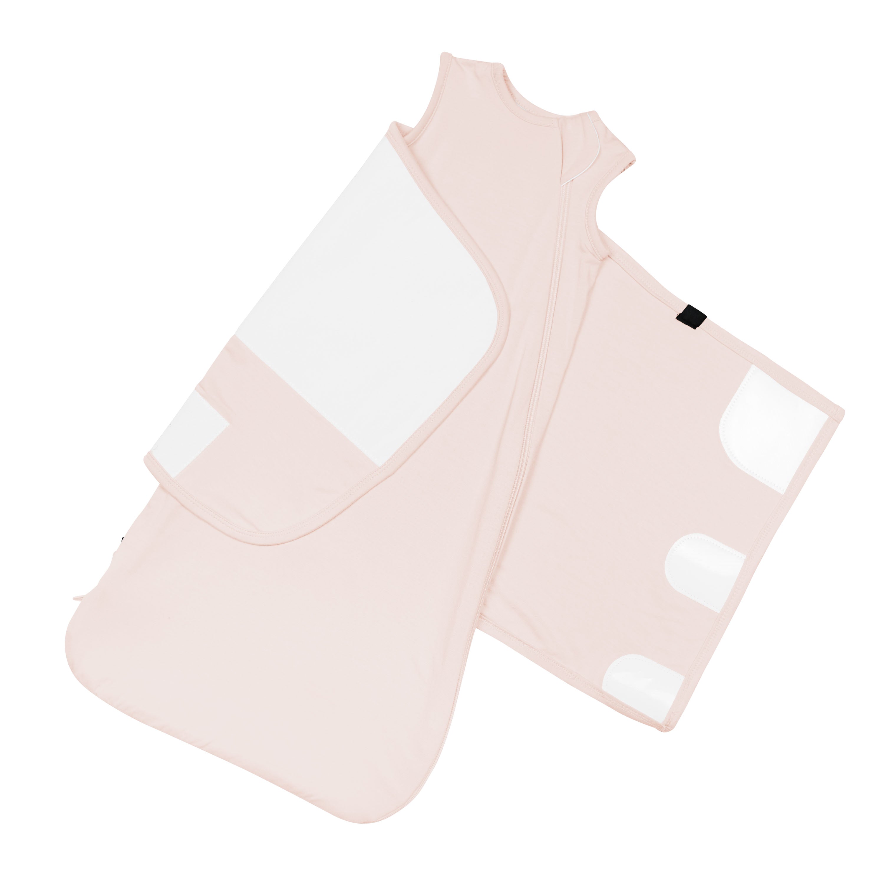 Sleep Bag Swaddler in Blush 0.5 shown unswaddled with the velcro closure visible