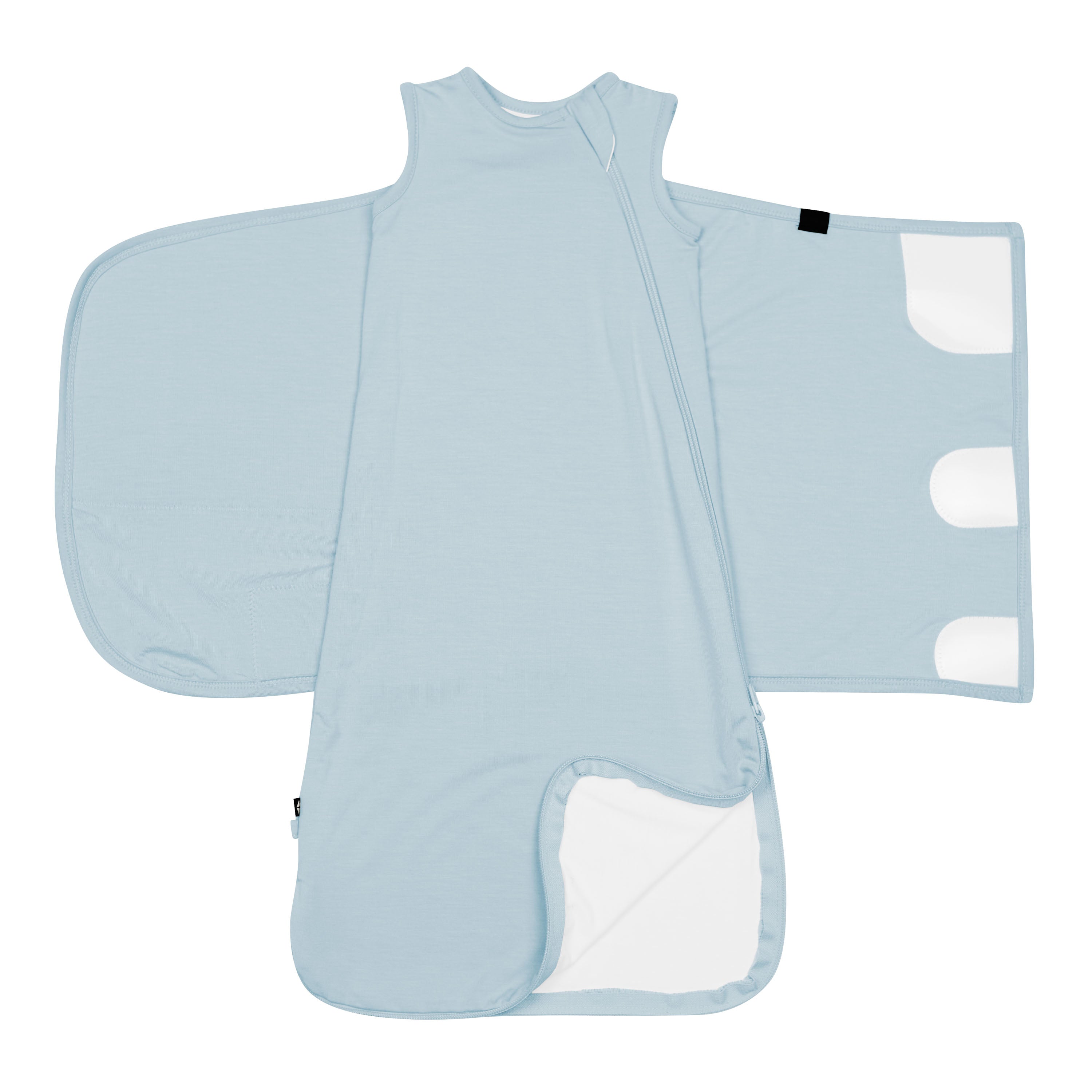 Sleep Bag Swaddler in Fog 0.5 unswaddled with bottom zipper undone