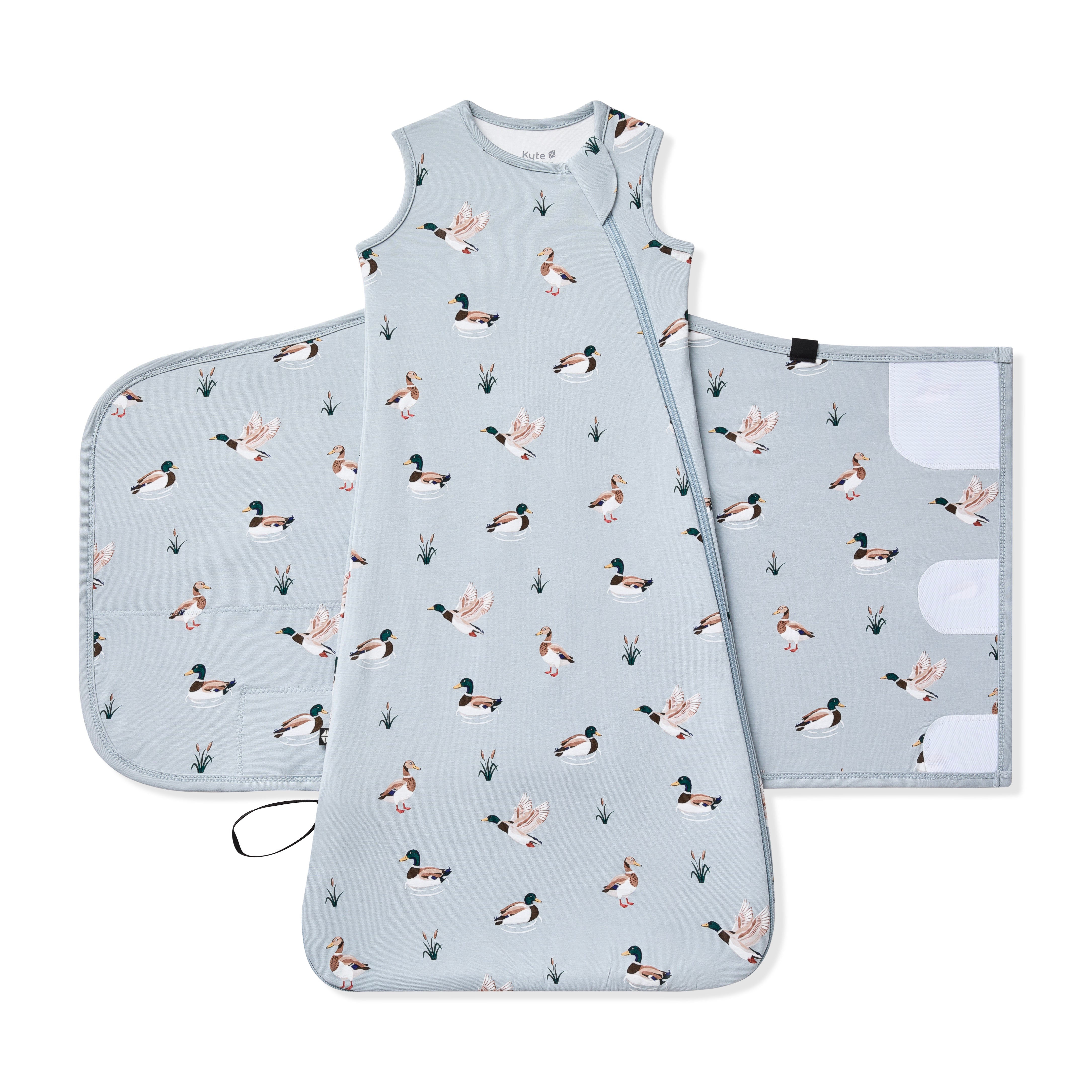 Sleep Bag Swaddler in Mallard Duck 0.5 shown unswaddled
