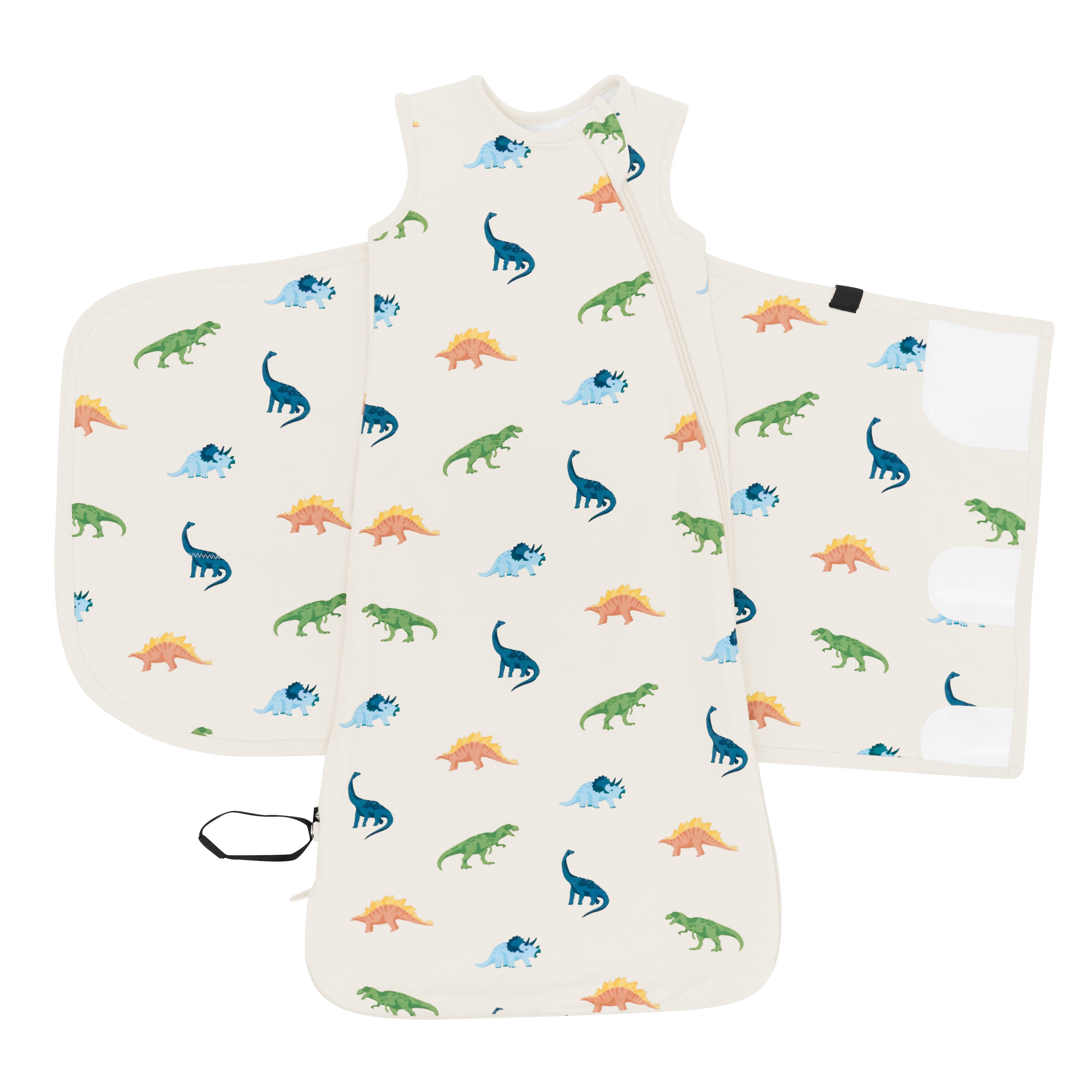 Adjustable Velcro on Dinosaur Sleep Bag Swaddler in Ecru Roar 0.5 TOG