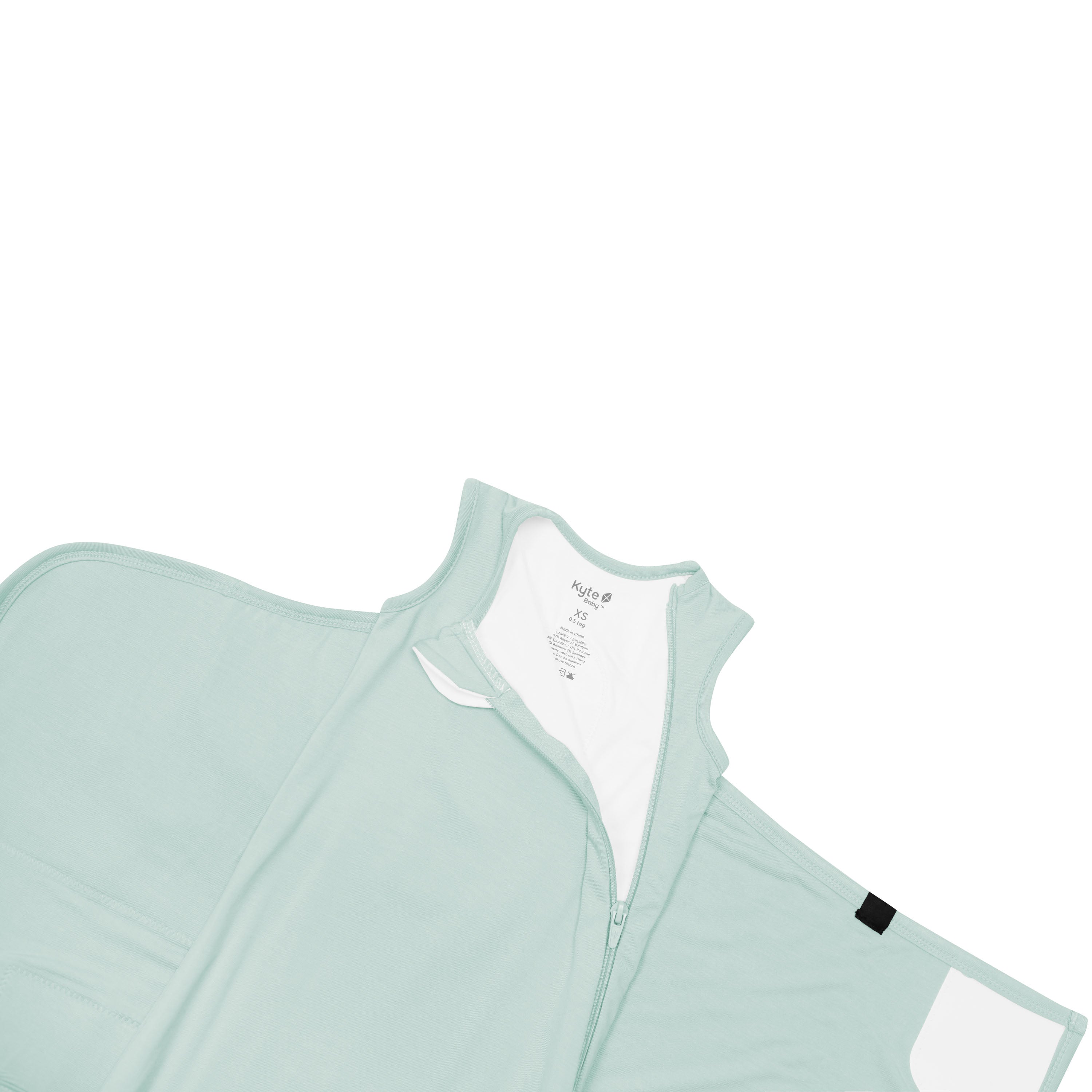 Zipper garage and top zipper on the Sleep Bag Swaddler in Sage 0.5