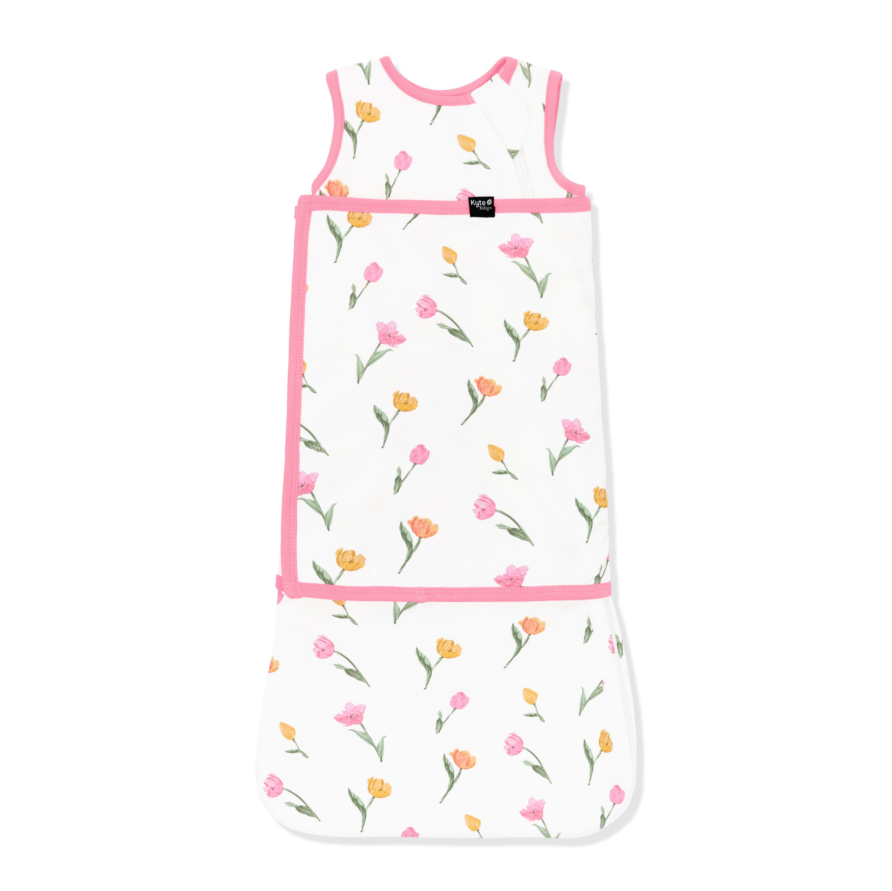 Sleep Bag Swaddler in Tulip 0.5 shown swaddled