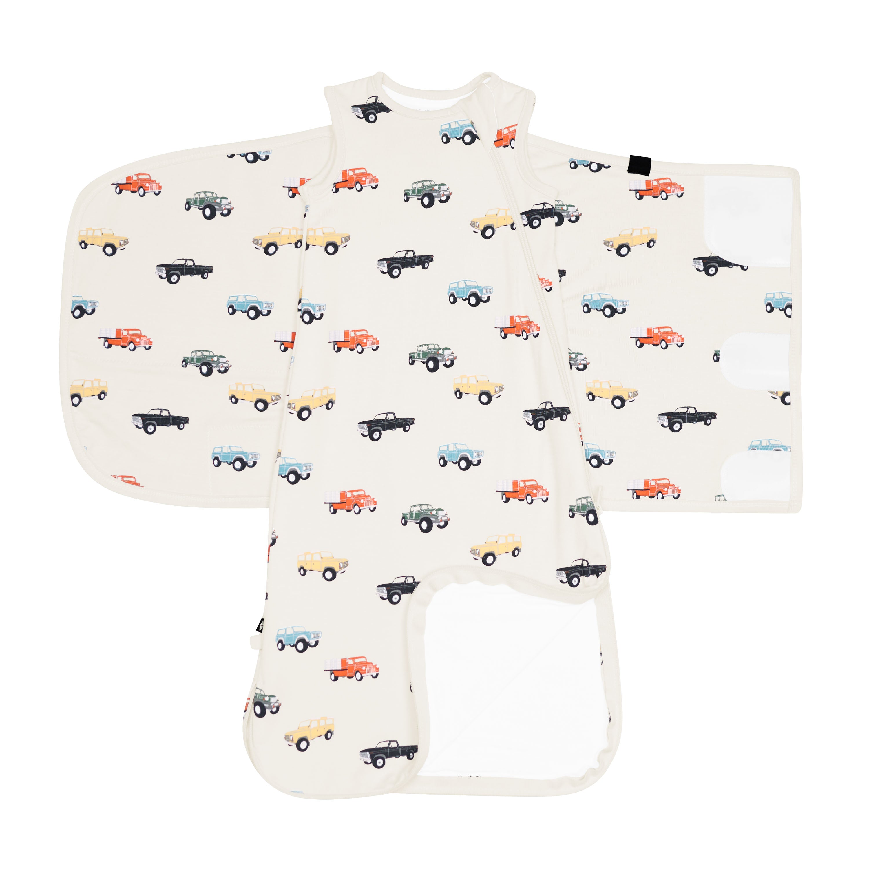 Sleep Bag Swaddler in Vintage Truck 0.5 with Adjustable Velcro and Double Zipper