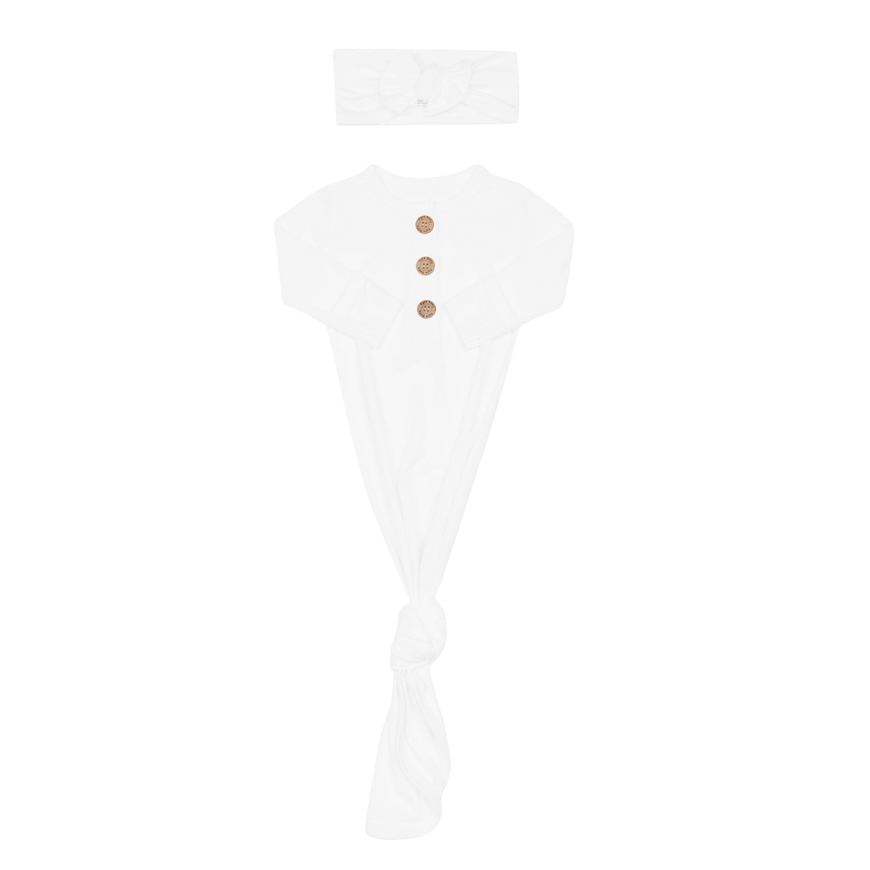 Hospital outfit for newborn in white with knotted gown and bow