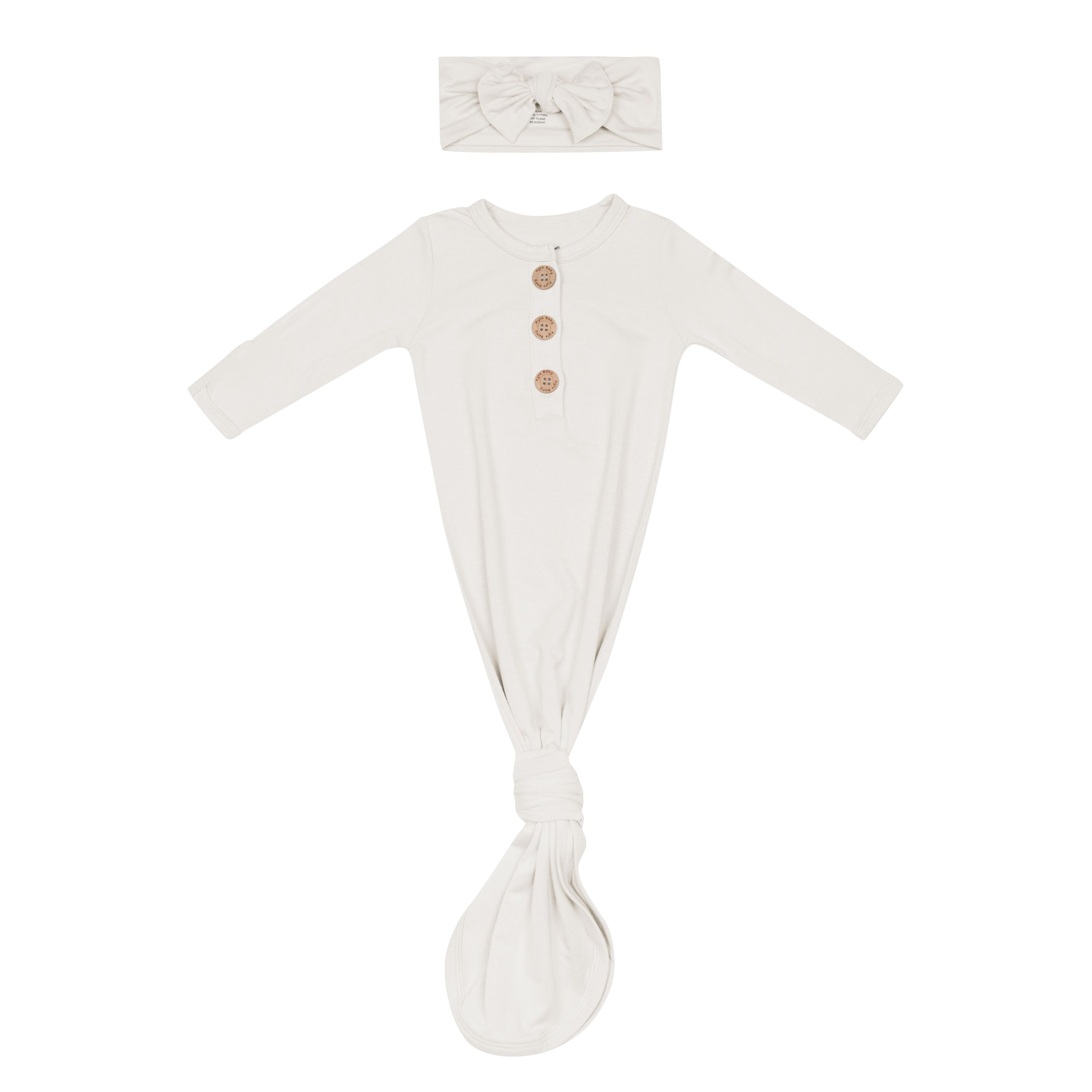 Cream Knotted Gown with Bow Set in Oat