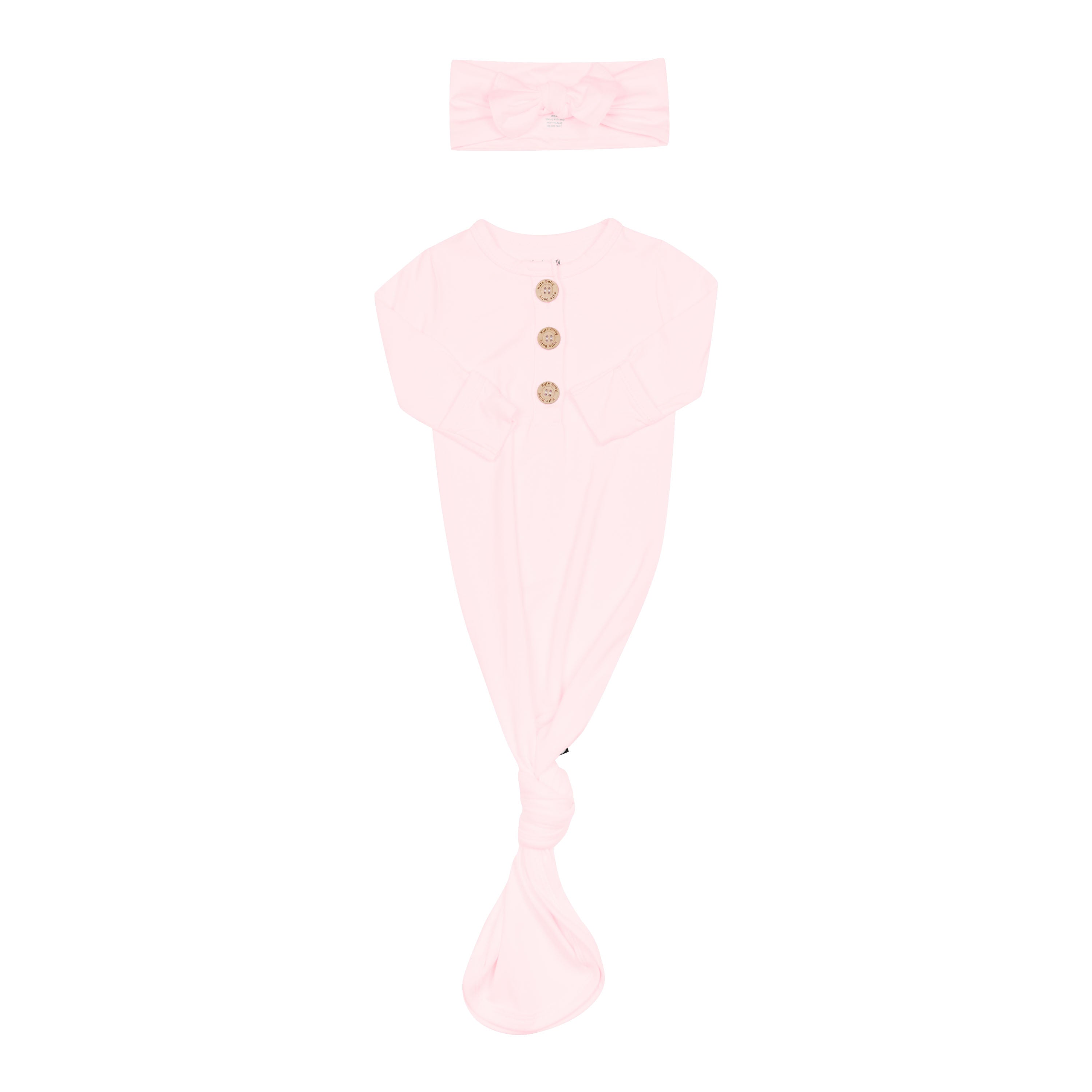 Bamboo Pink Knotted Gown with Bow Set in Sakura with foldable mittens