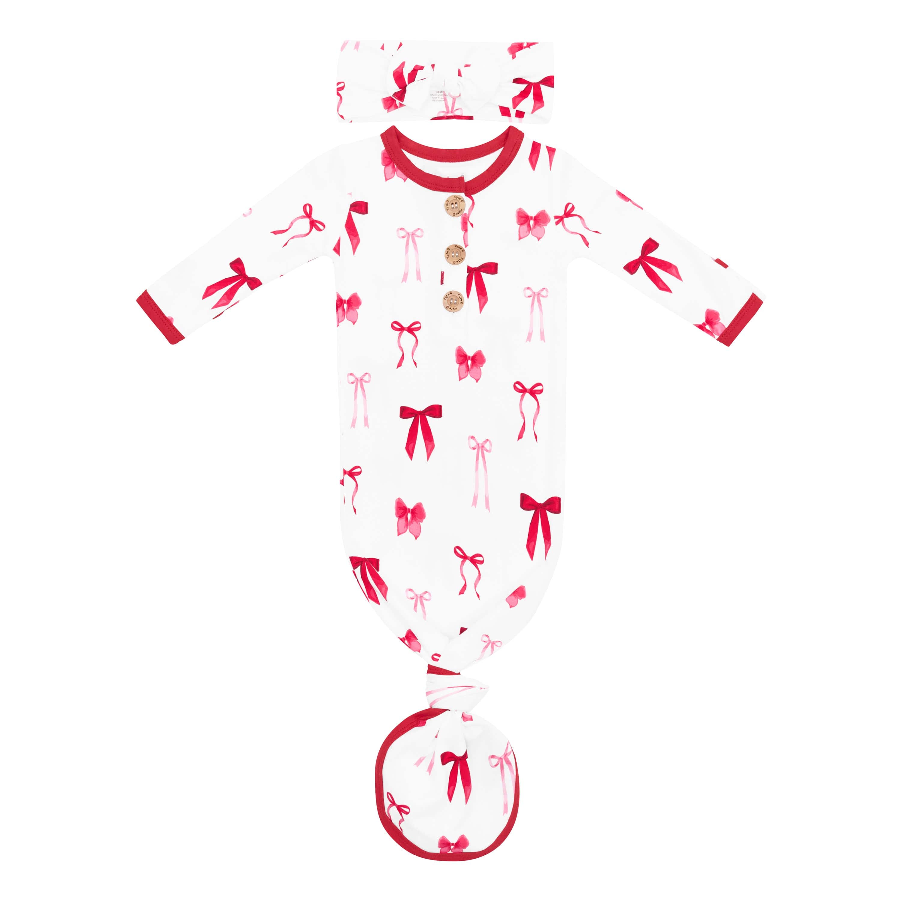 Product photo of the Knotted Gown with Bow Set in Small Love Bow shown tied at the bottom