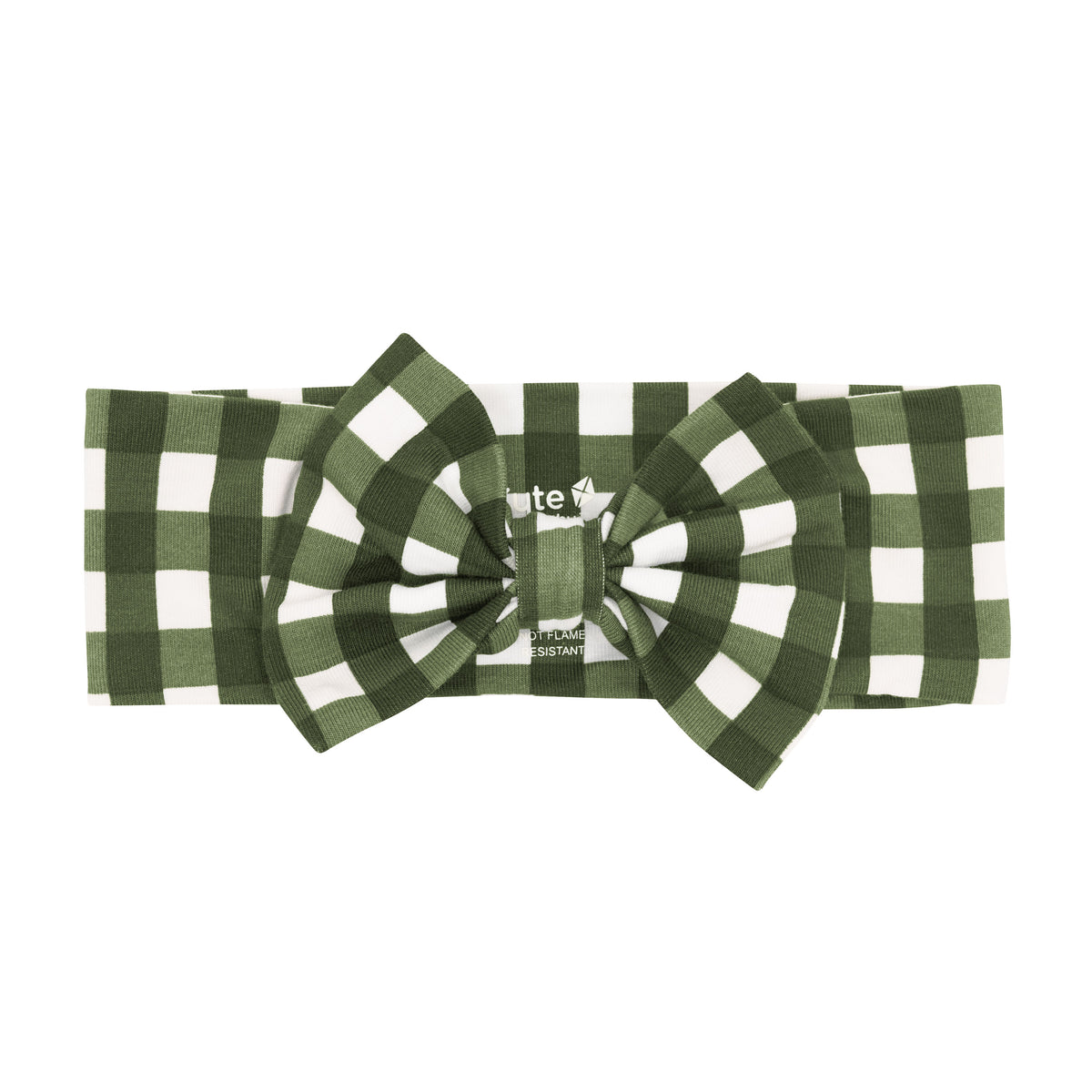 Green Bow Headband in Gingham Fir