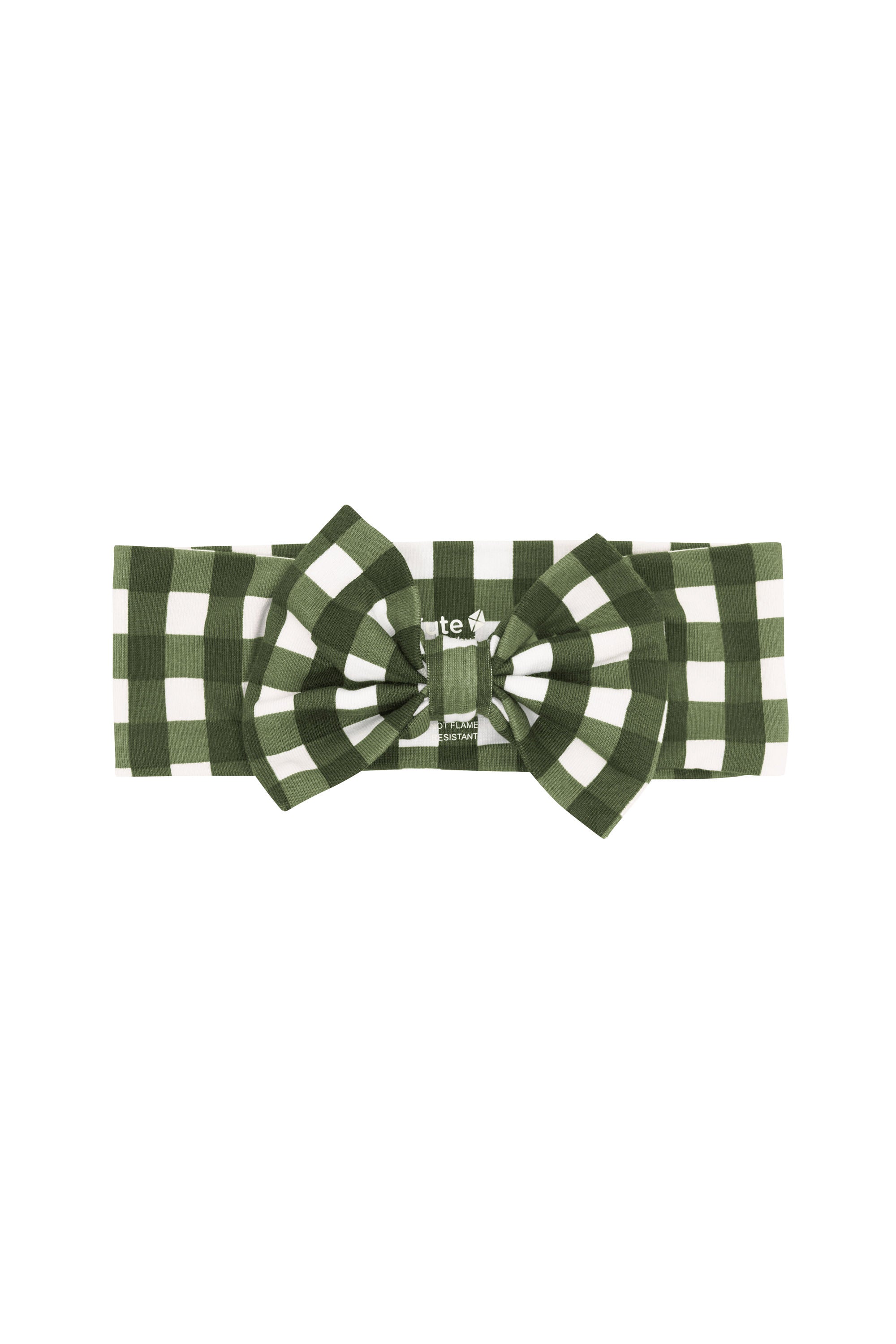 Green Bow Headband in Gingham Fir