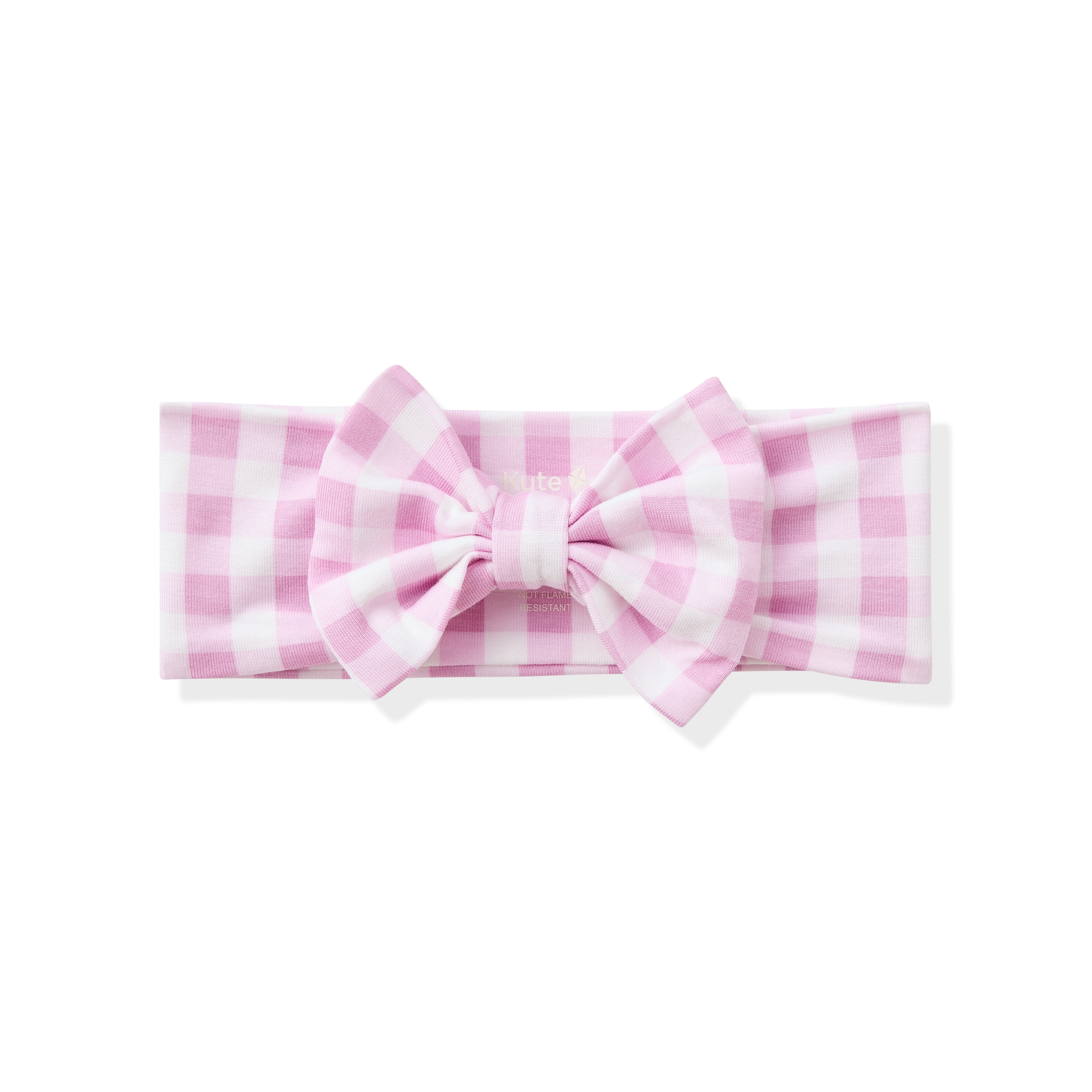 Product photo of the Bow Headband in Gingham Thistle on a white surface