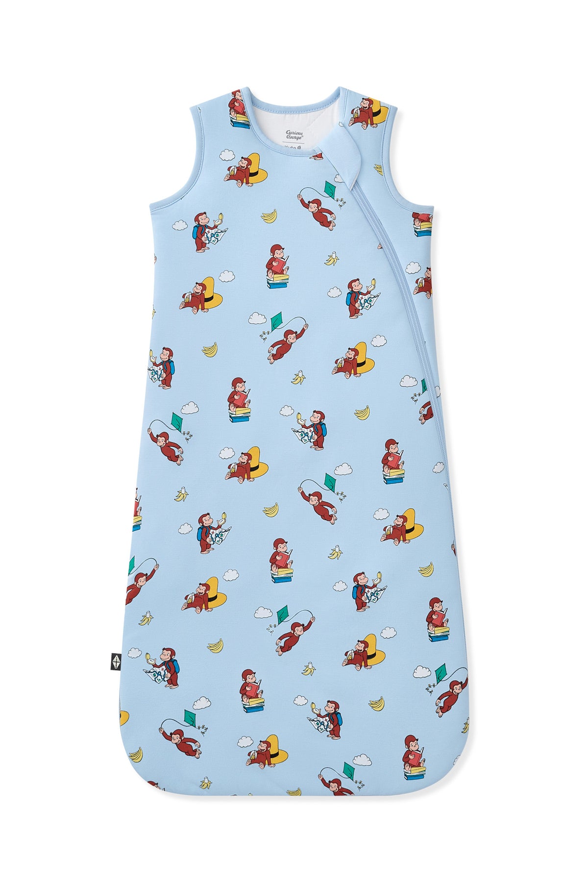 Blue Sleep Bag in Curious George 2.5 print on a white background
