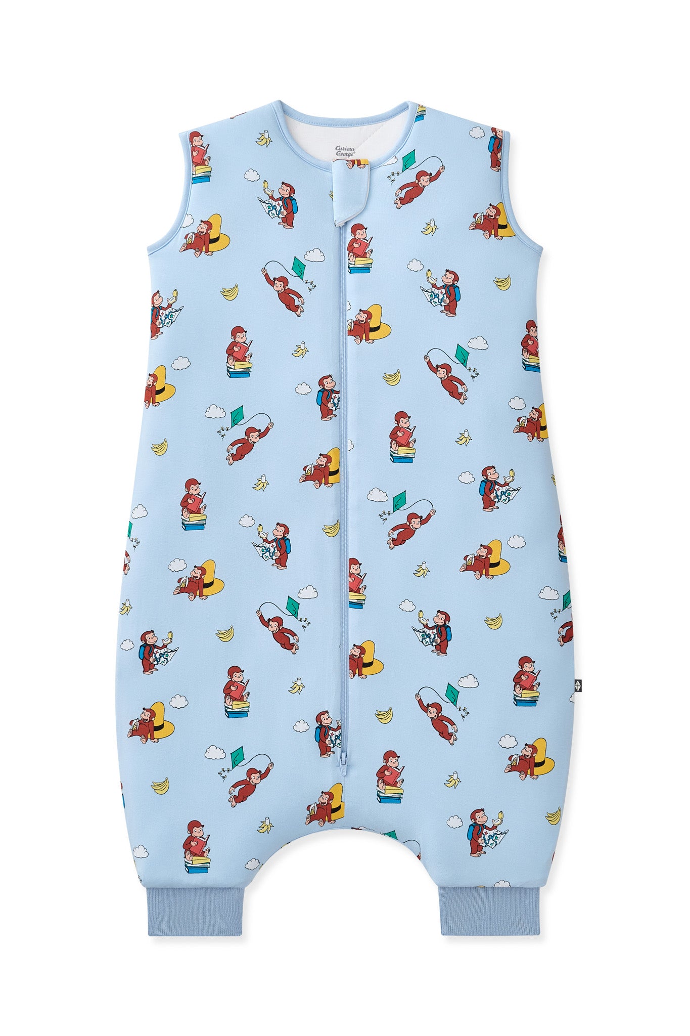 Blue Sleep Bag Walker in Curious George 2.5 print on a white background