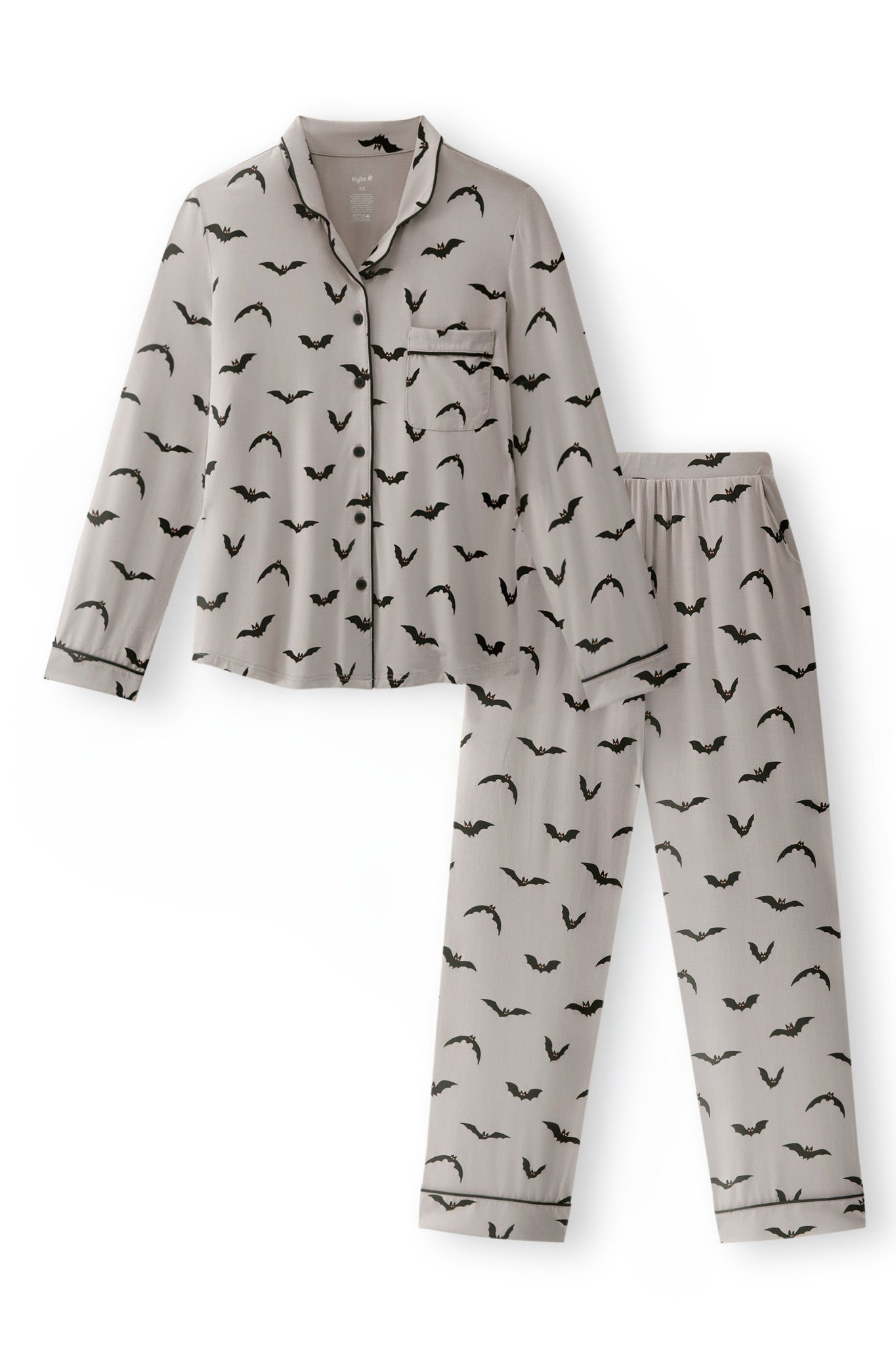Long-Sleeved Women's Pajama Set in Bats print on a white background