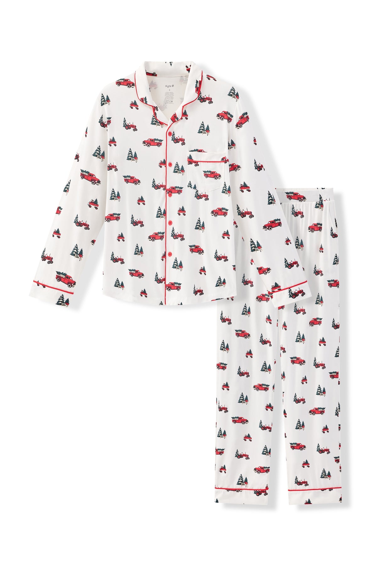 Men's Long Sleeve Pajama Set in Holiday Tree Farm
