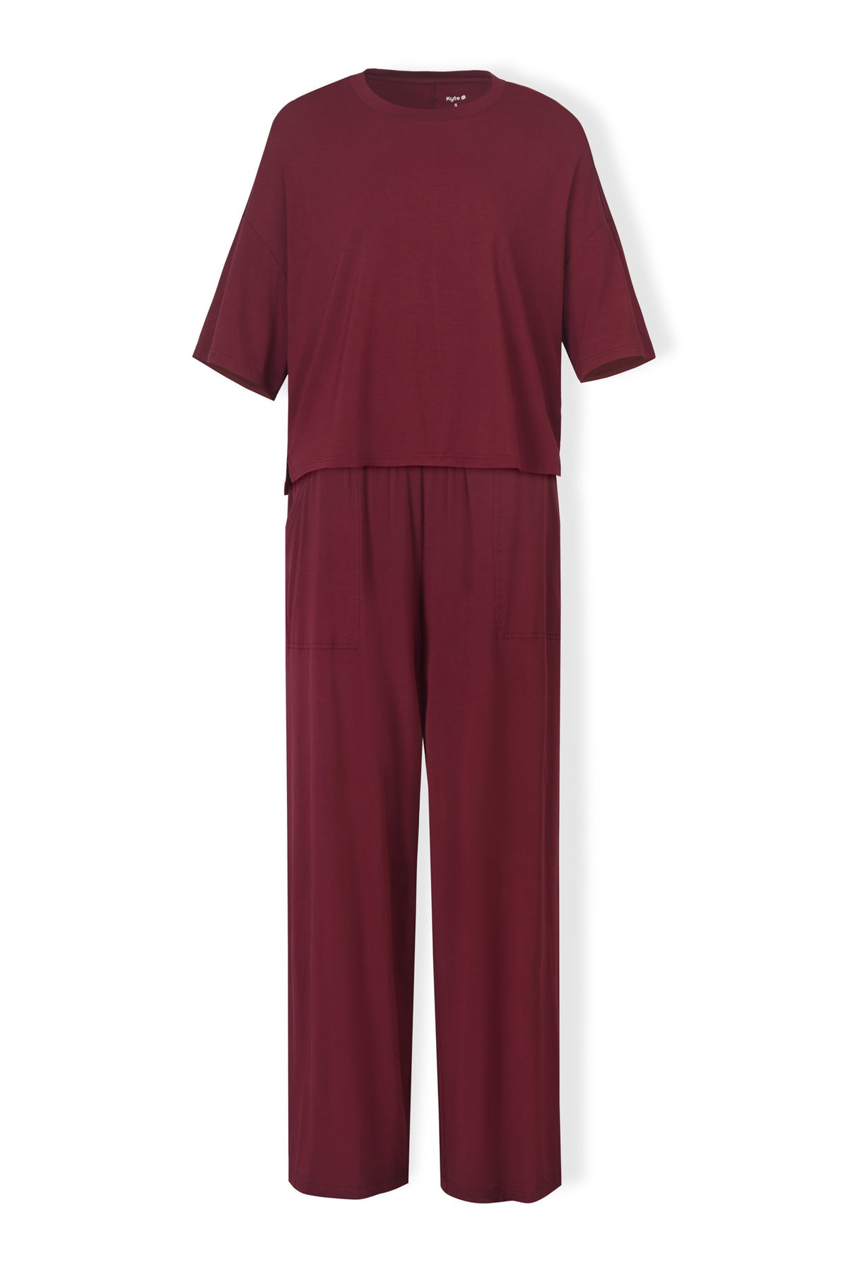 Front view of Women's Wide Leg Pant Set in Burgundy on a white background
