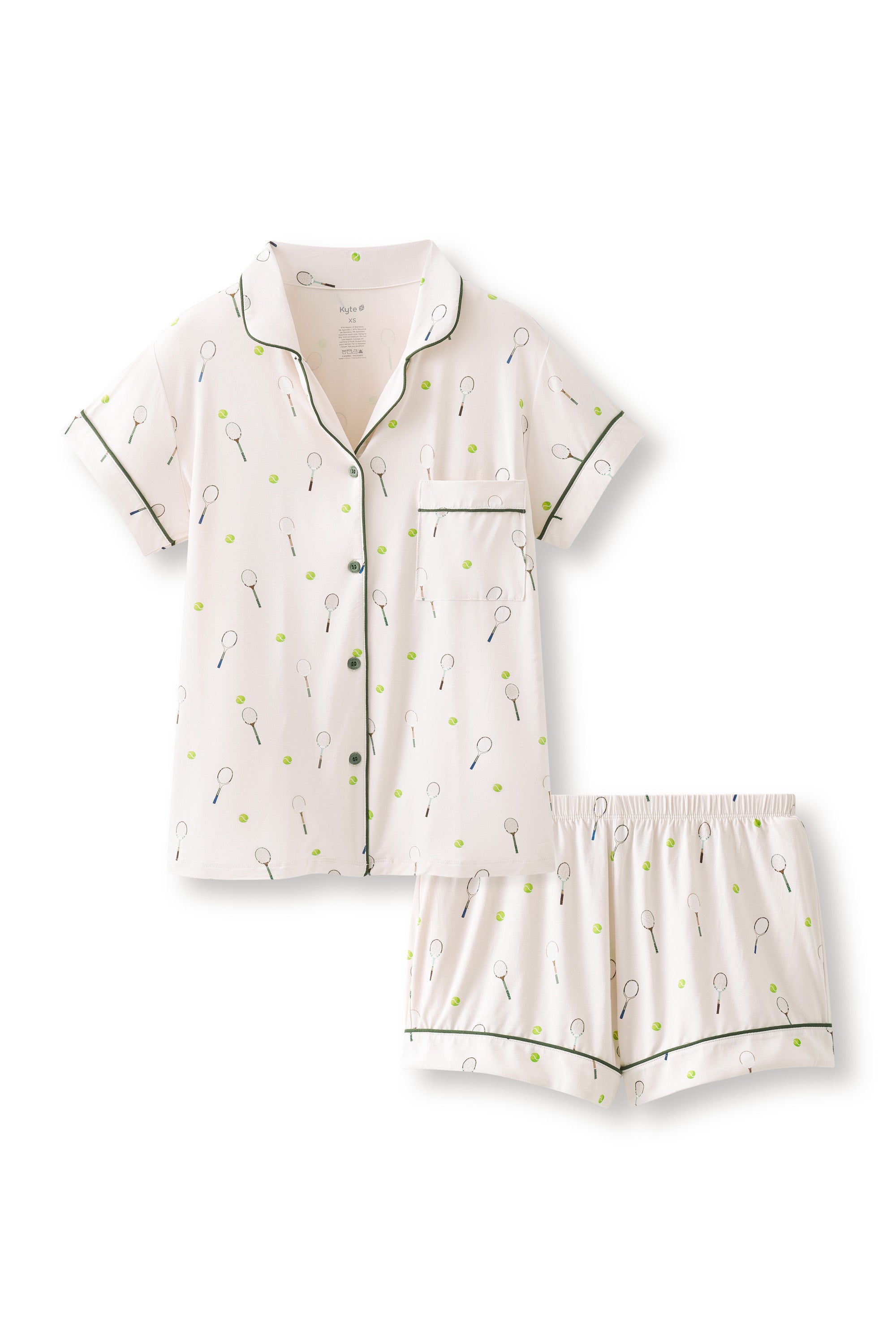 Women's Short Sleeve Pajama Set in Tennis print on a white background