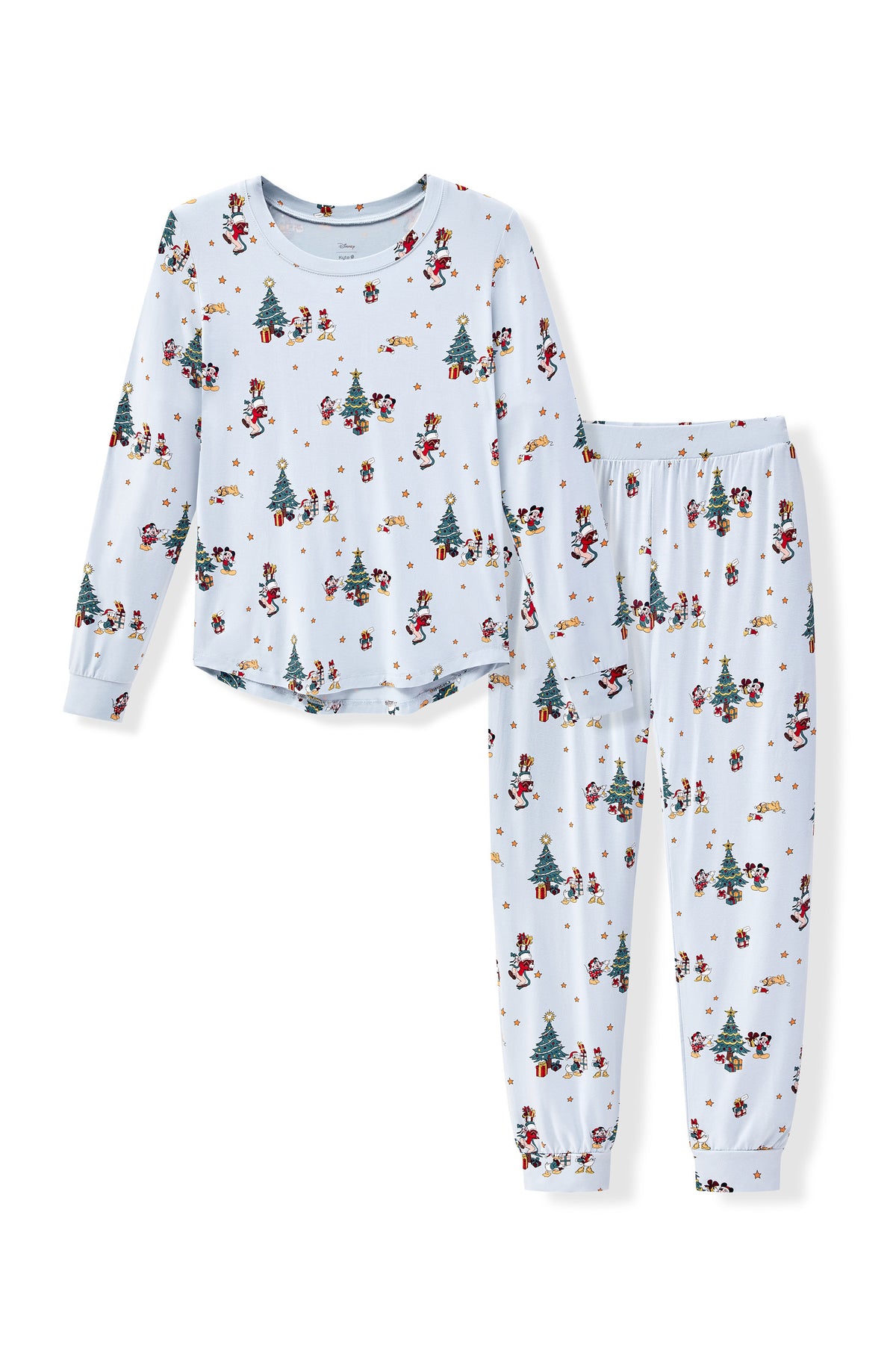 Women's Jogger Pajama Set in Mickey & Friends Christmas print on a white background
