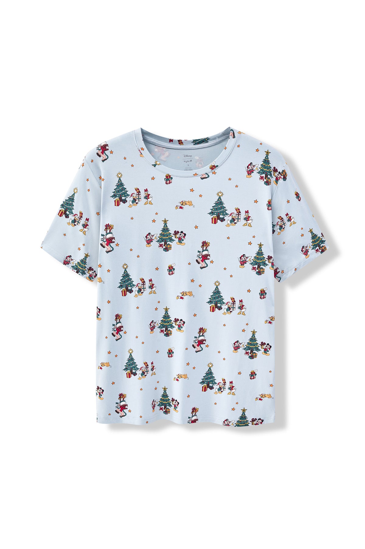 Men's Crew Neck Tee in Mickey & Friends Christmas print on a white background