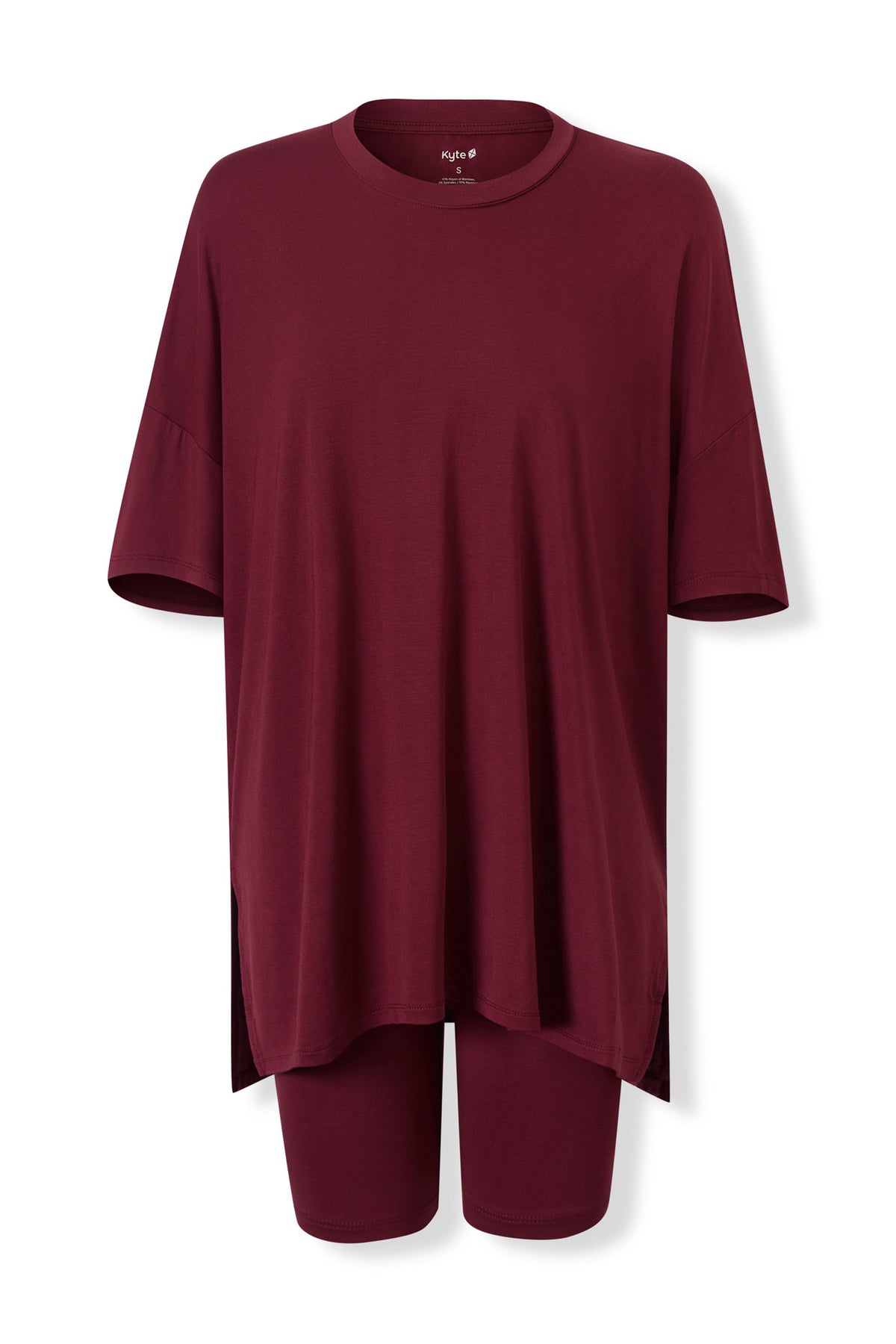 Front view of Women’s Biker Short Set in Burgundy on a white background