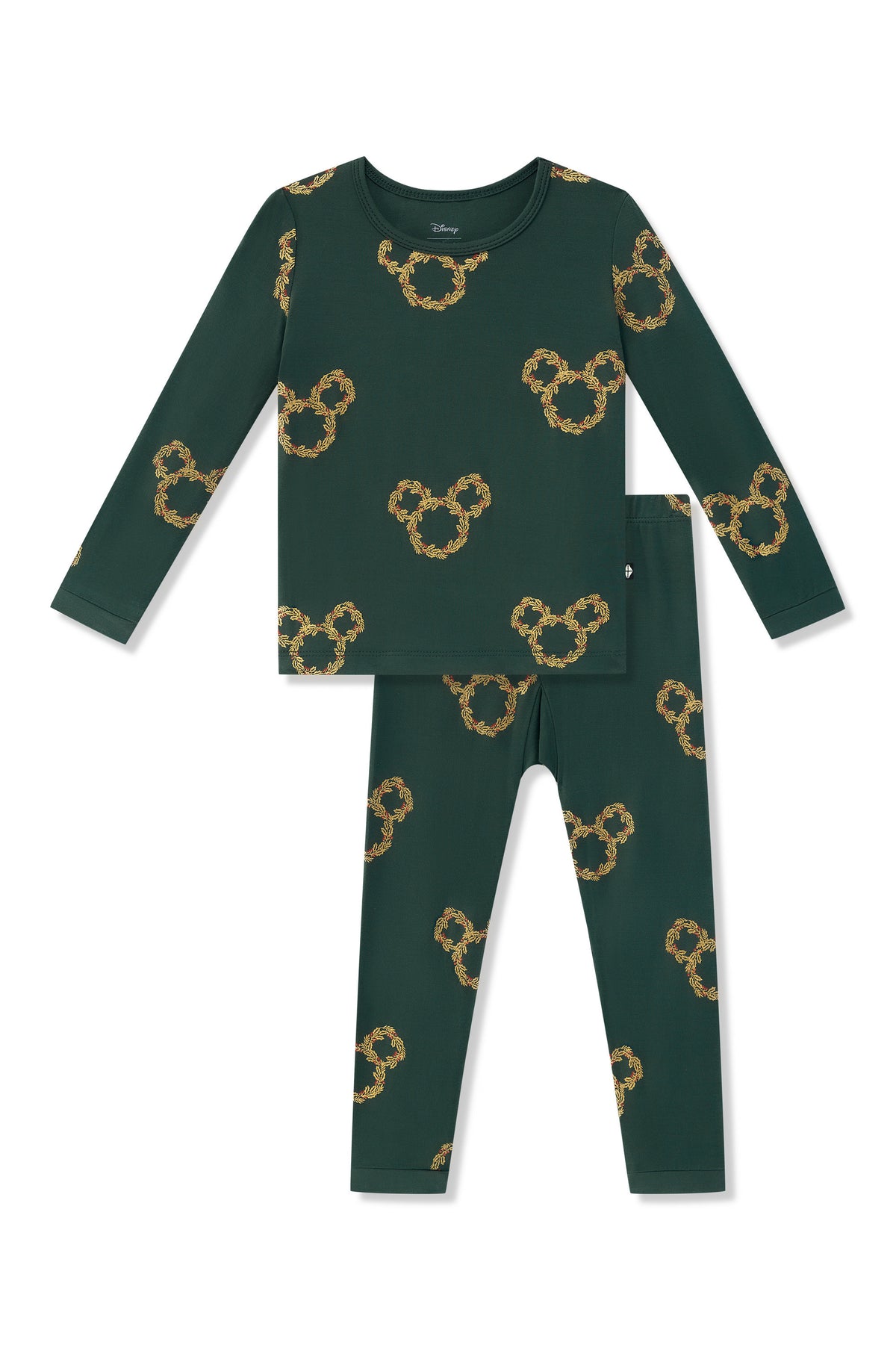 Long Sleeve Pajamas in Mickey Christmas Wreath on a white background