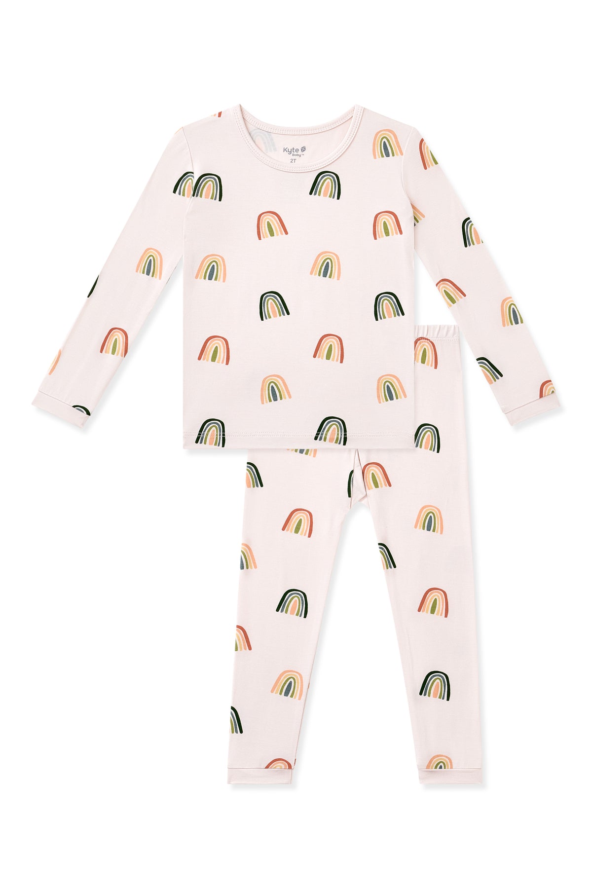 Vanilla cream Long Sleeve Pajamas in Retro Rainbow print on a white background