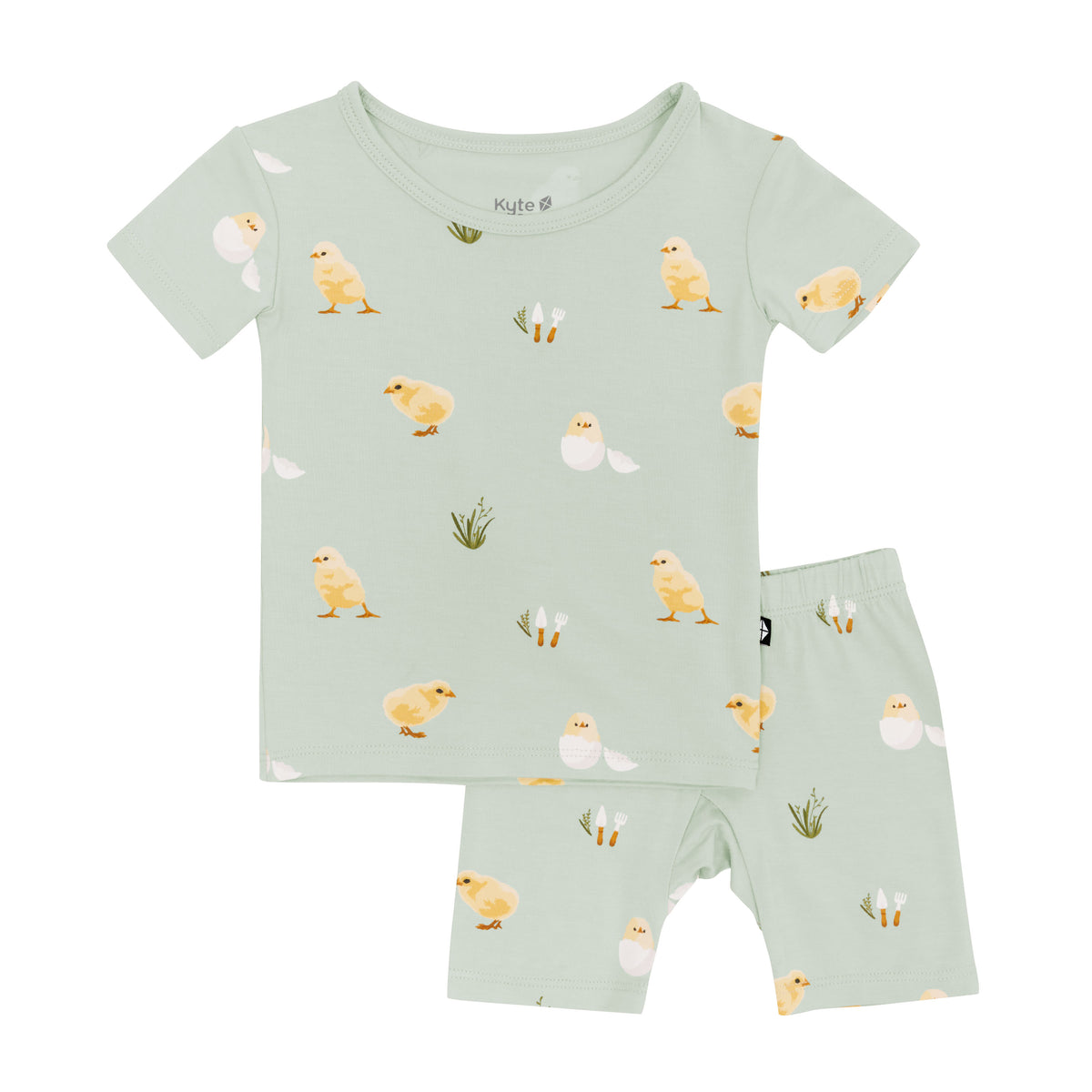 Short Sleeve Kid's Pajamas in Aloe Chick