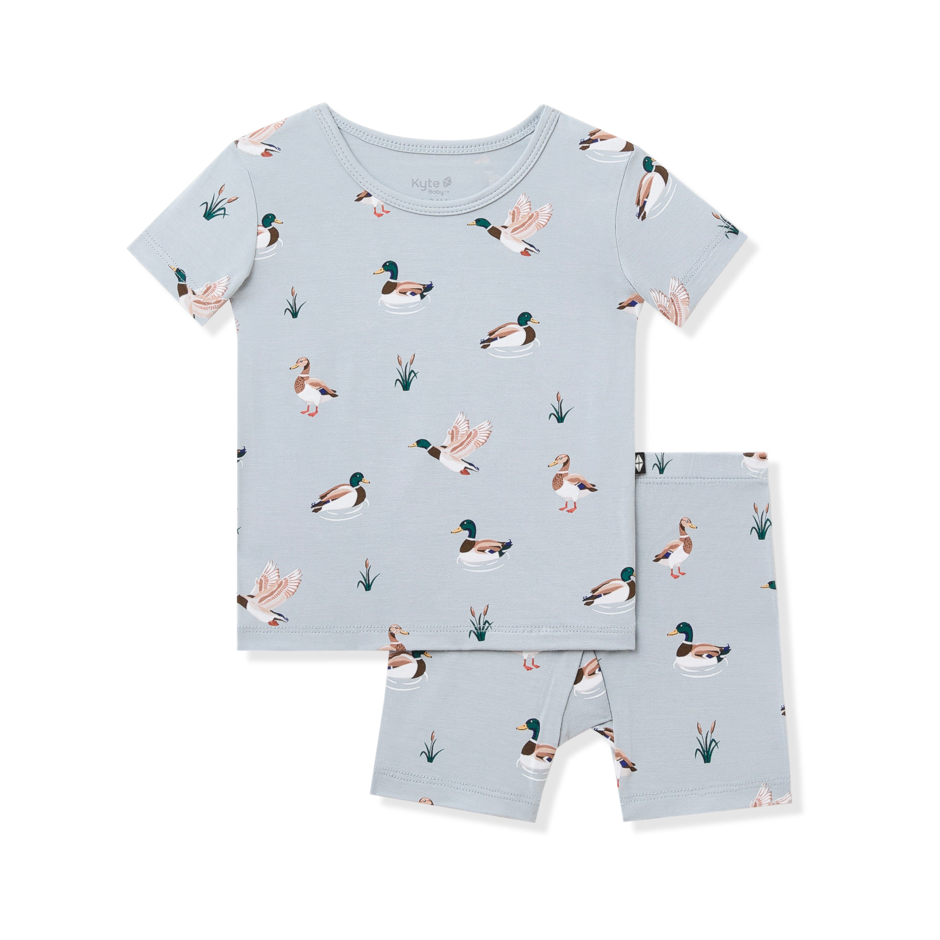 Product photo of the Short Sleeve Pajamas in Mallard Duck on a white surface