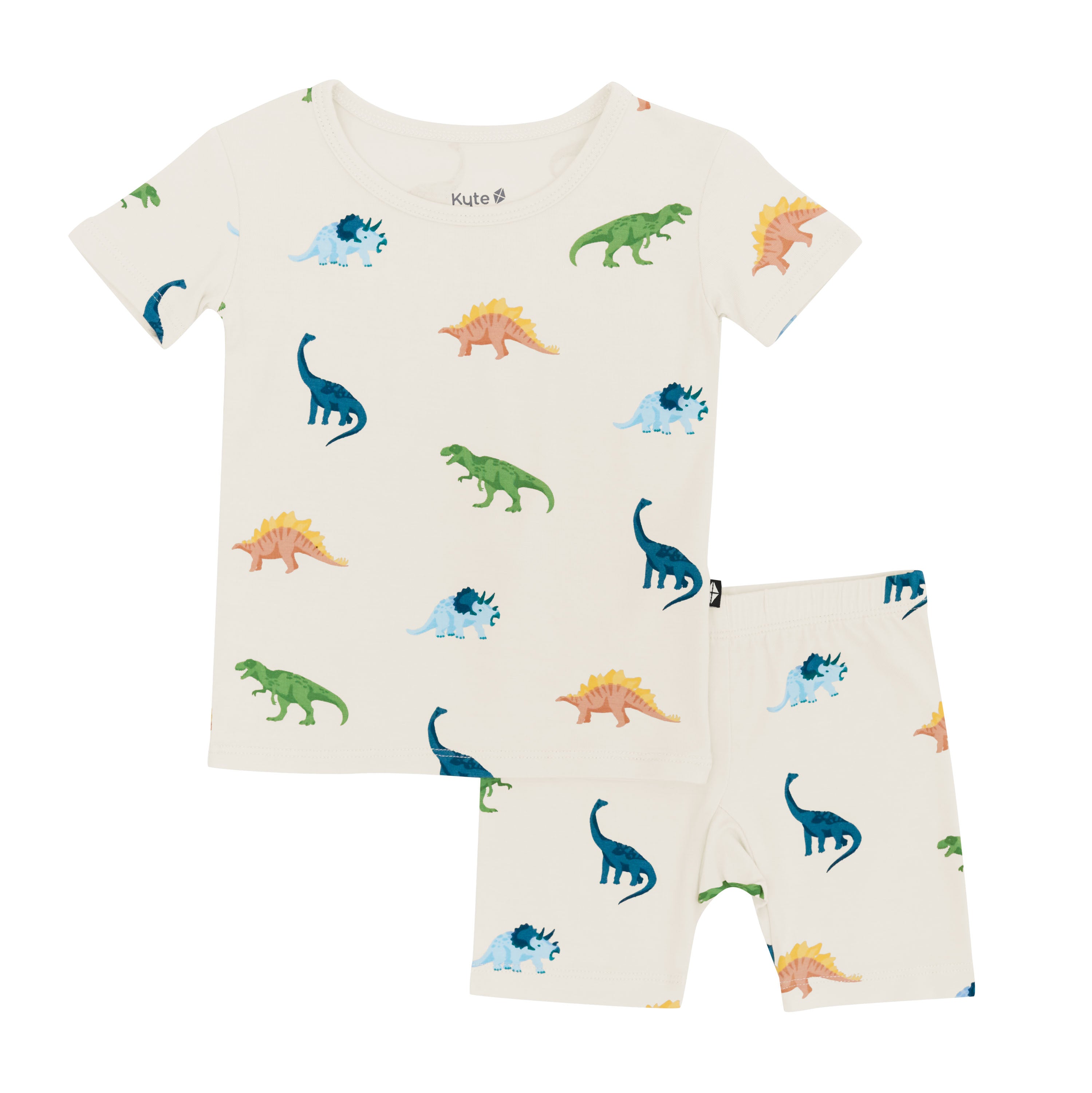 Short Sleeve Toddler Dino Pajamas in Ecru Roar