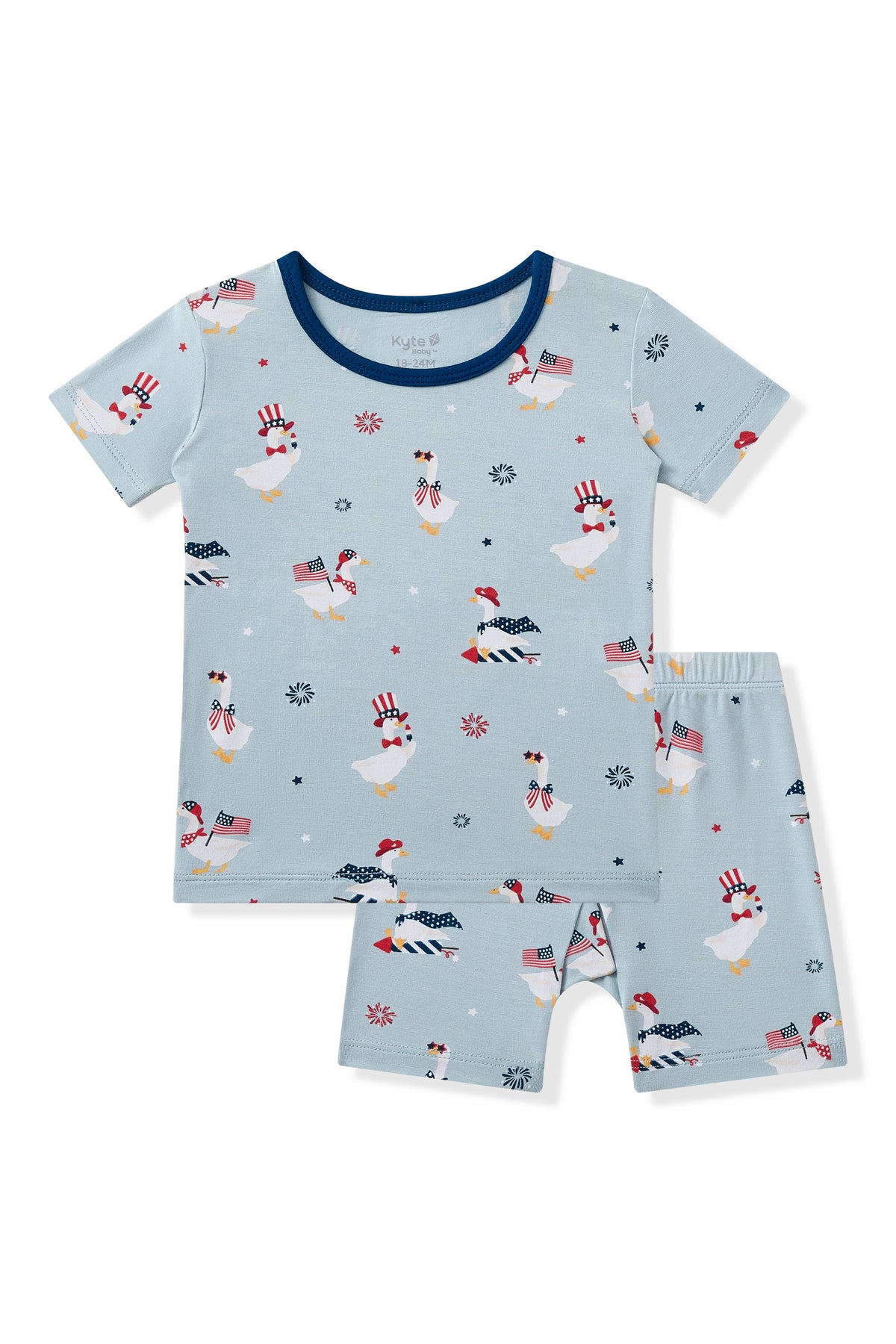 Light blue Short Sleeve Pajamas in Patriotic Goose print on a white background