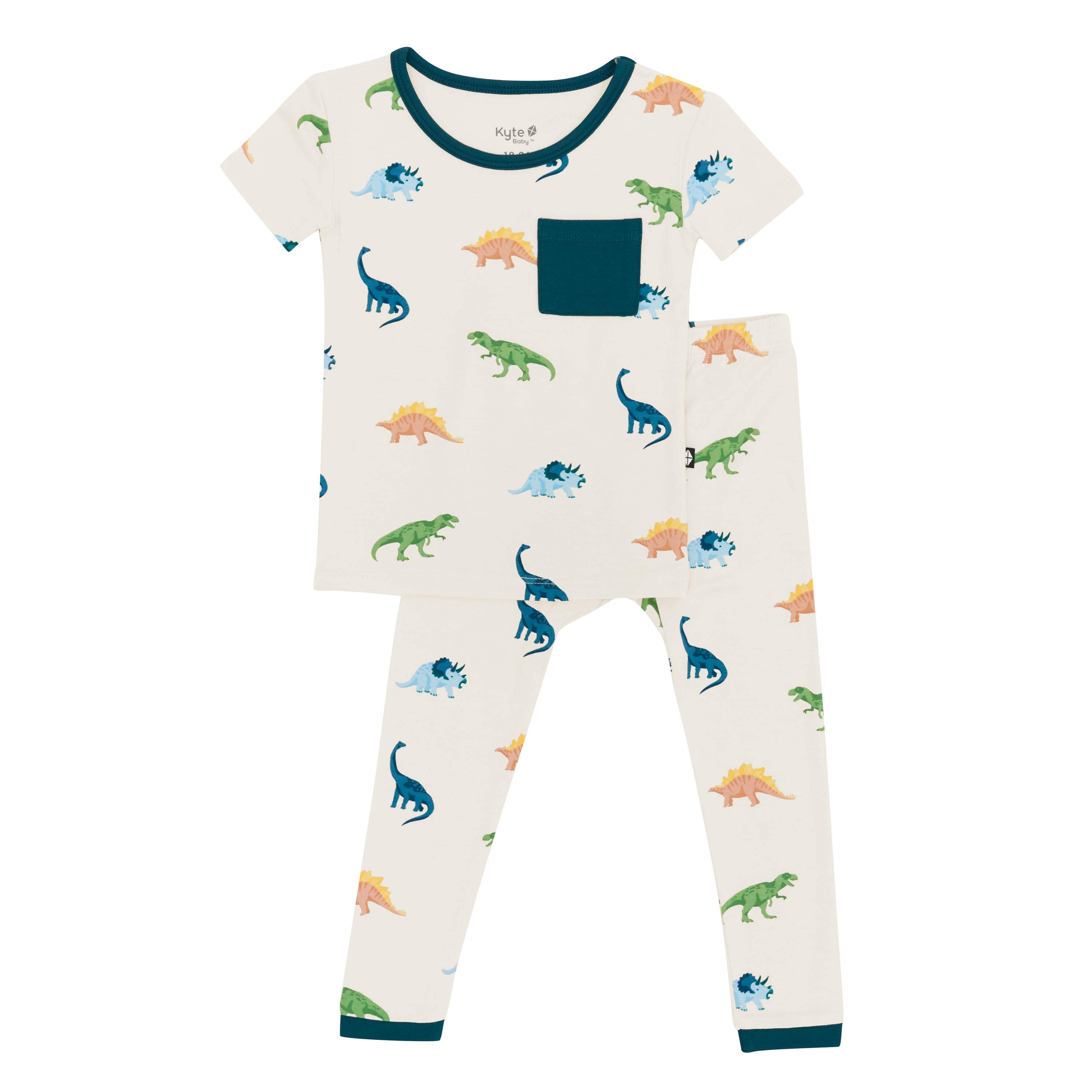 Short Sleeve with Pants Toddler Pajama set in Ecru Roar Dinosaur Print