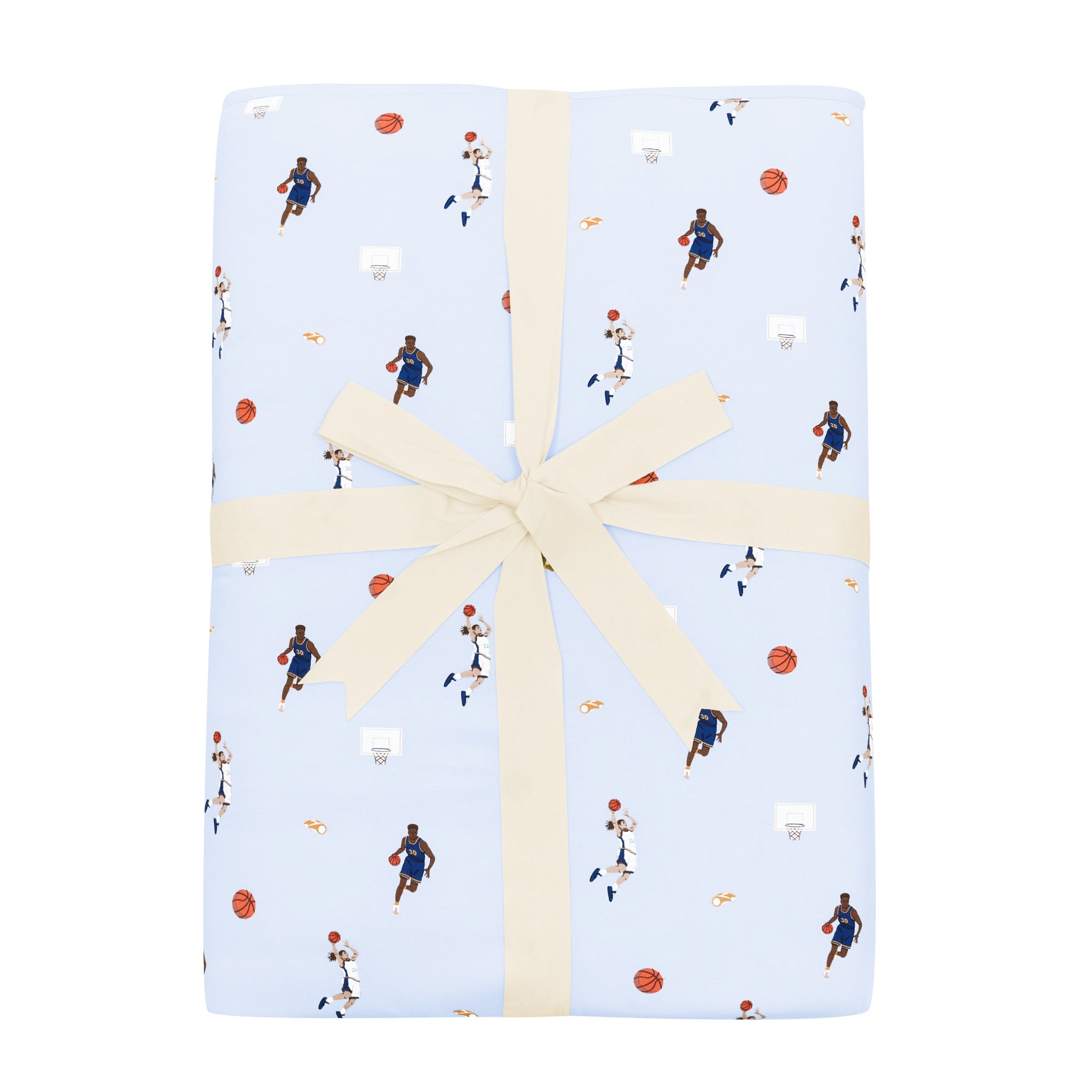 Youth Blanket in Basketball 2.5 shown in its packaging tied in a linen bow