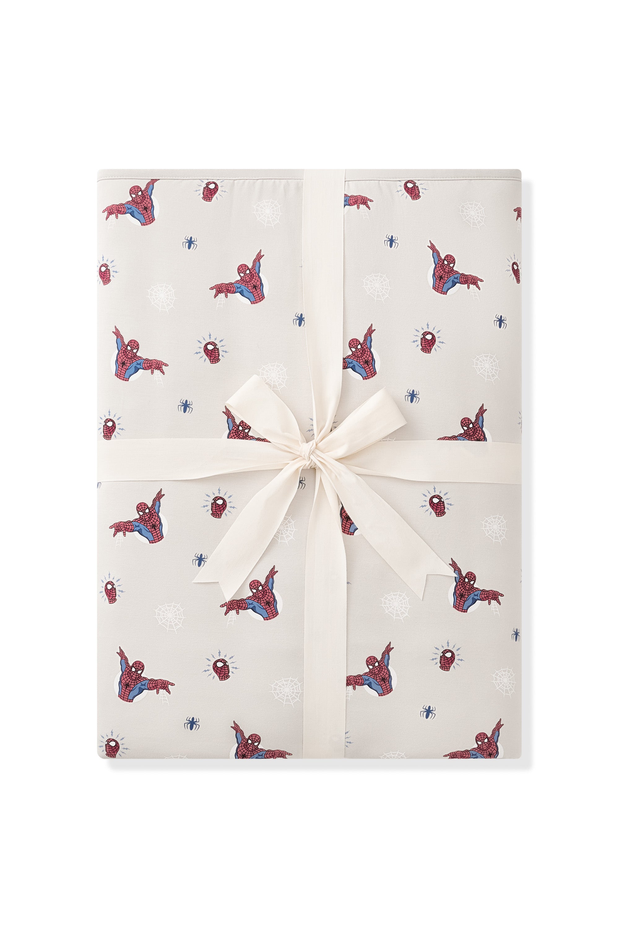 Oat Youth Blanket with Spider-Man 2.5 print packed with ribbon on a white background