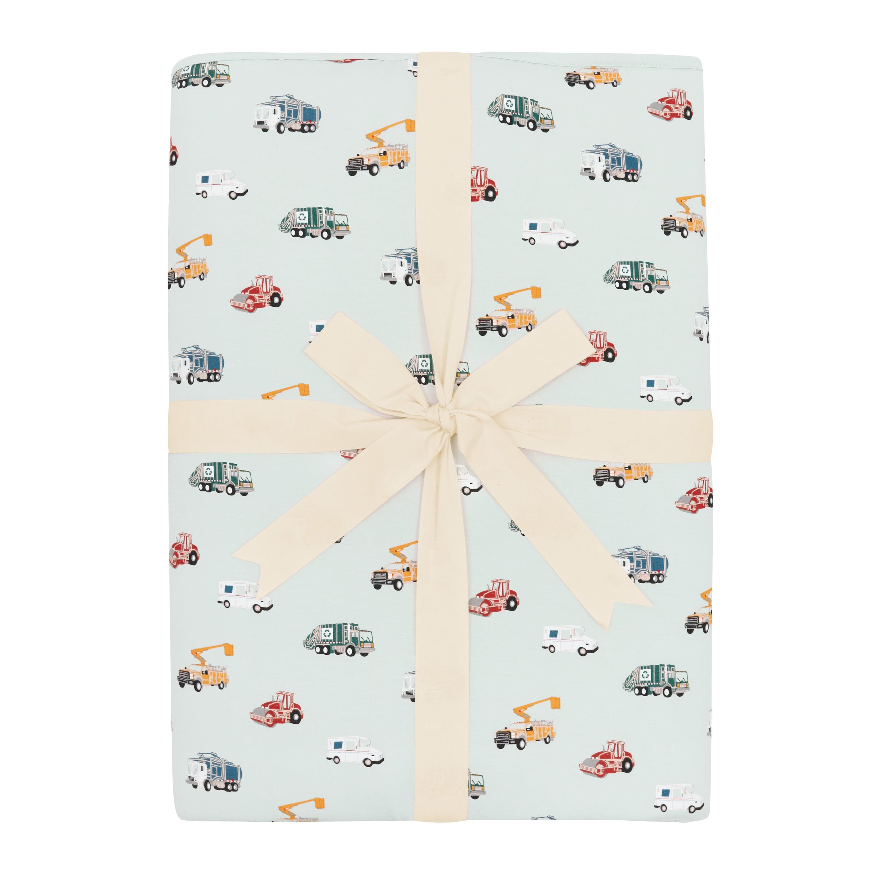 Youth Blanket in City Vehicles 2.5 shown in its packaging tied in a linen bow
