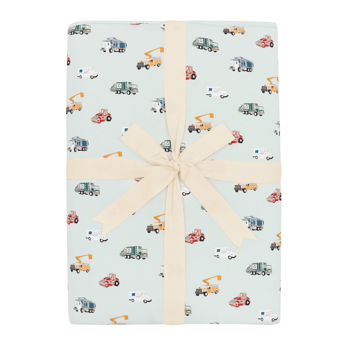 Youth Blanket in City Vehicles 2.5 shown in its packaging tied in a linen bow