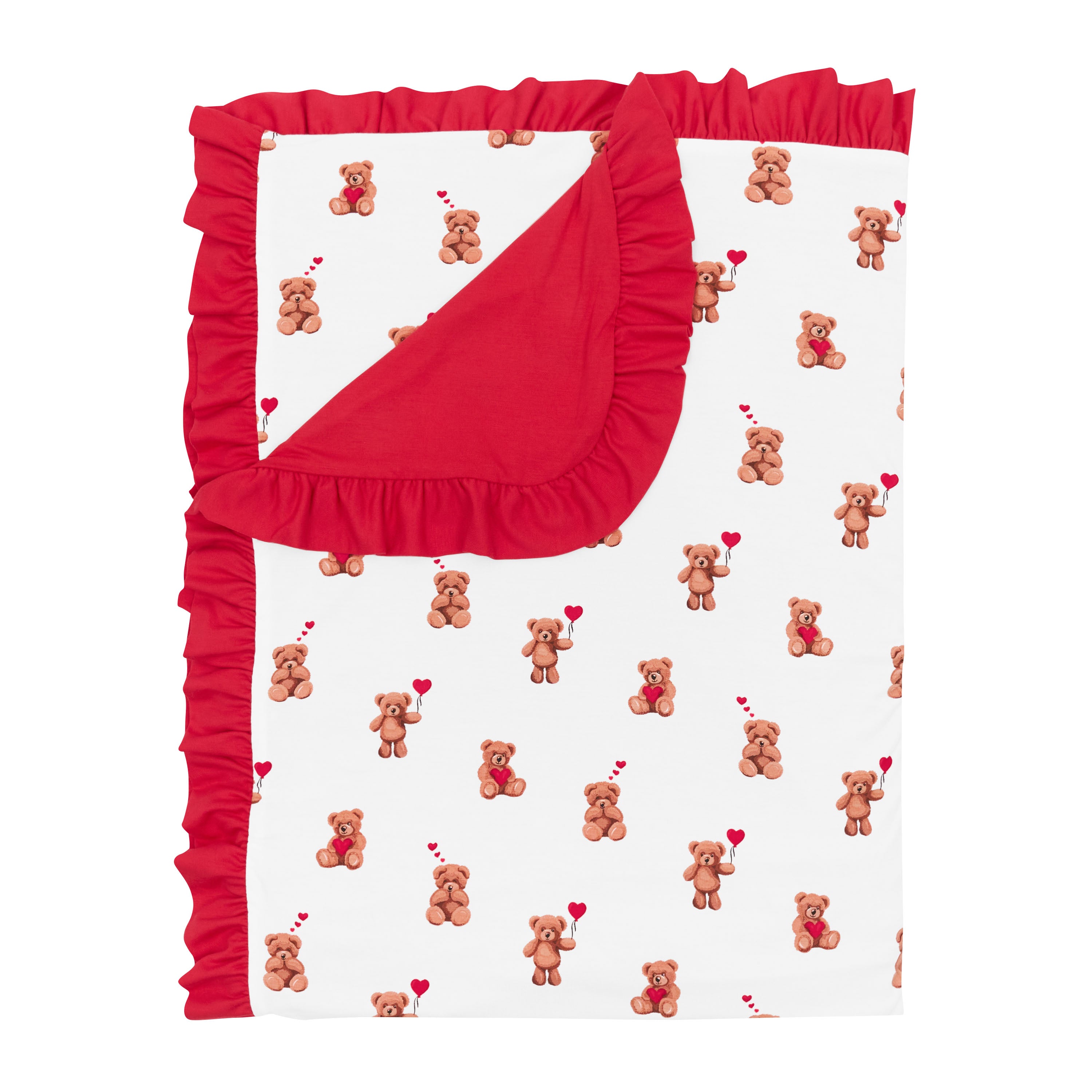 Product photo of the Ruffle Toddler Blanket in Bear Hearts 0.5