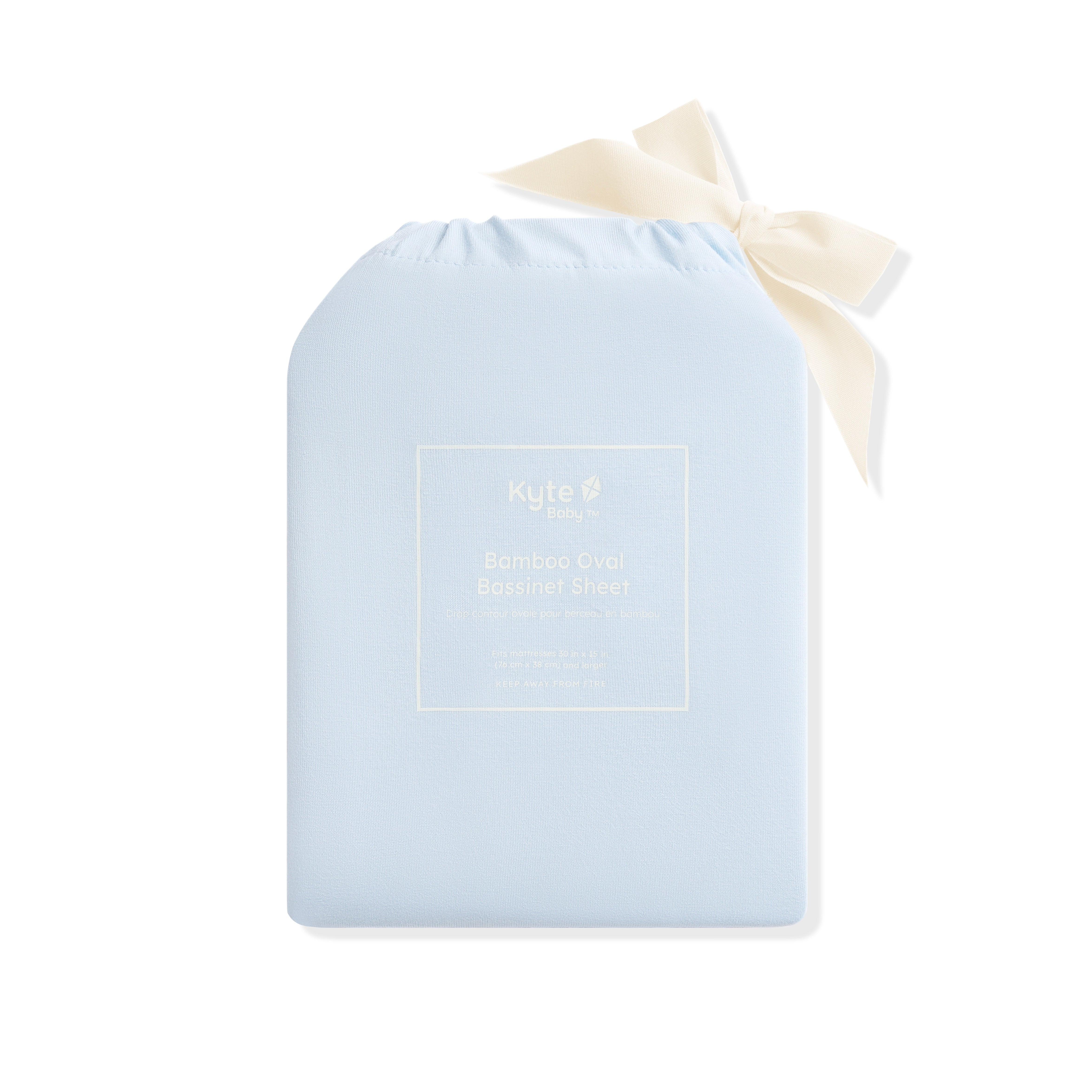 Oval Bassinet Sheet in Breeze shown in its packaging