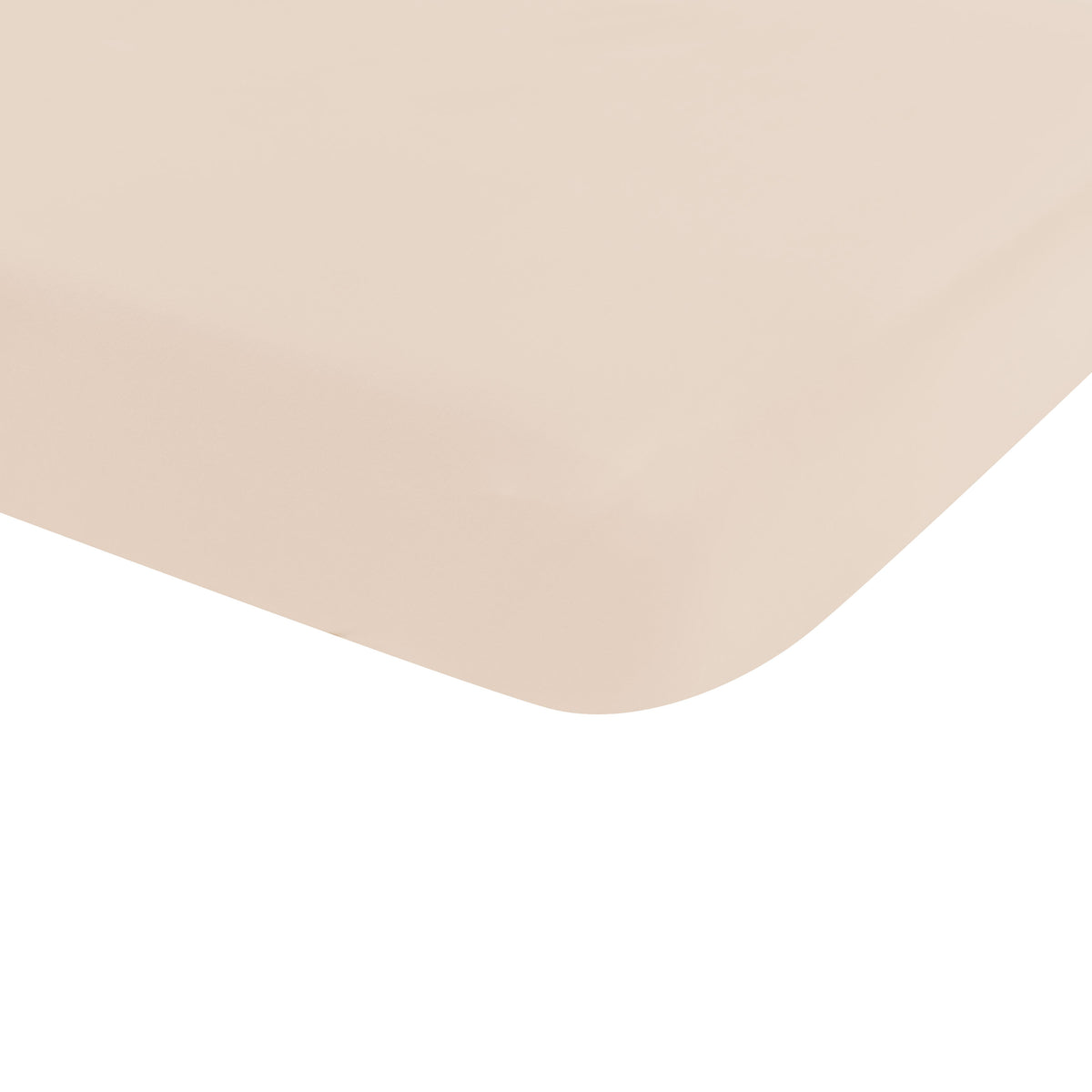 A corner of the Mini Crib Sheet in Bisque shown on a mini crib mattress