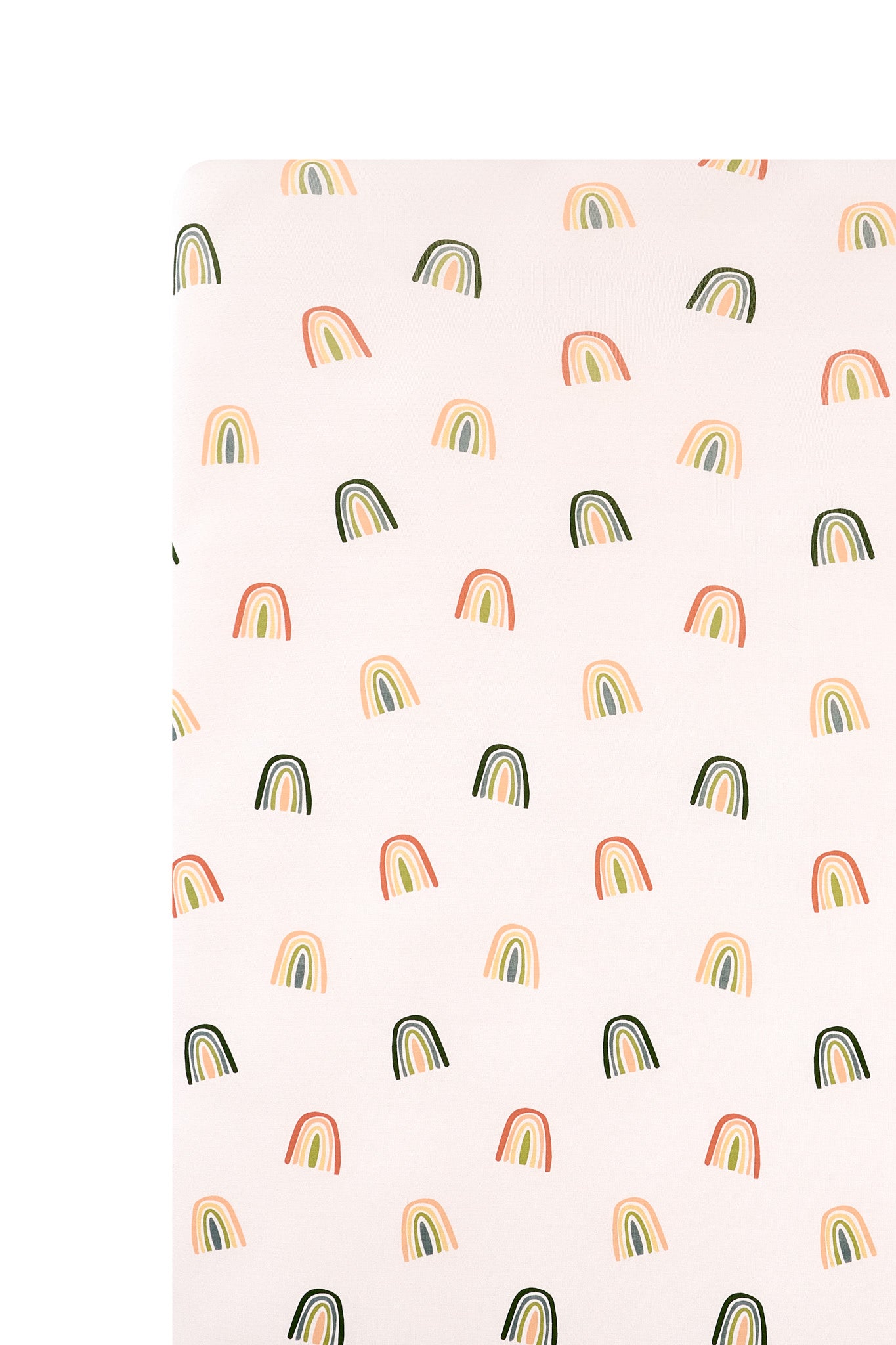 Vanilla cream Mini Crib Sheet in Retro Rainbow print on a white background