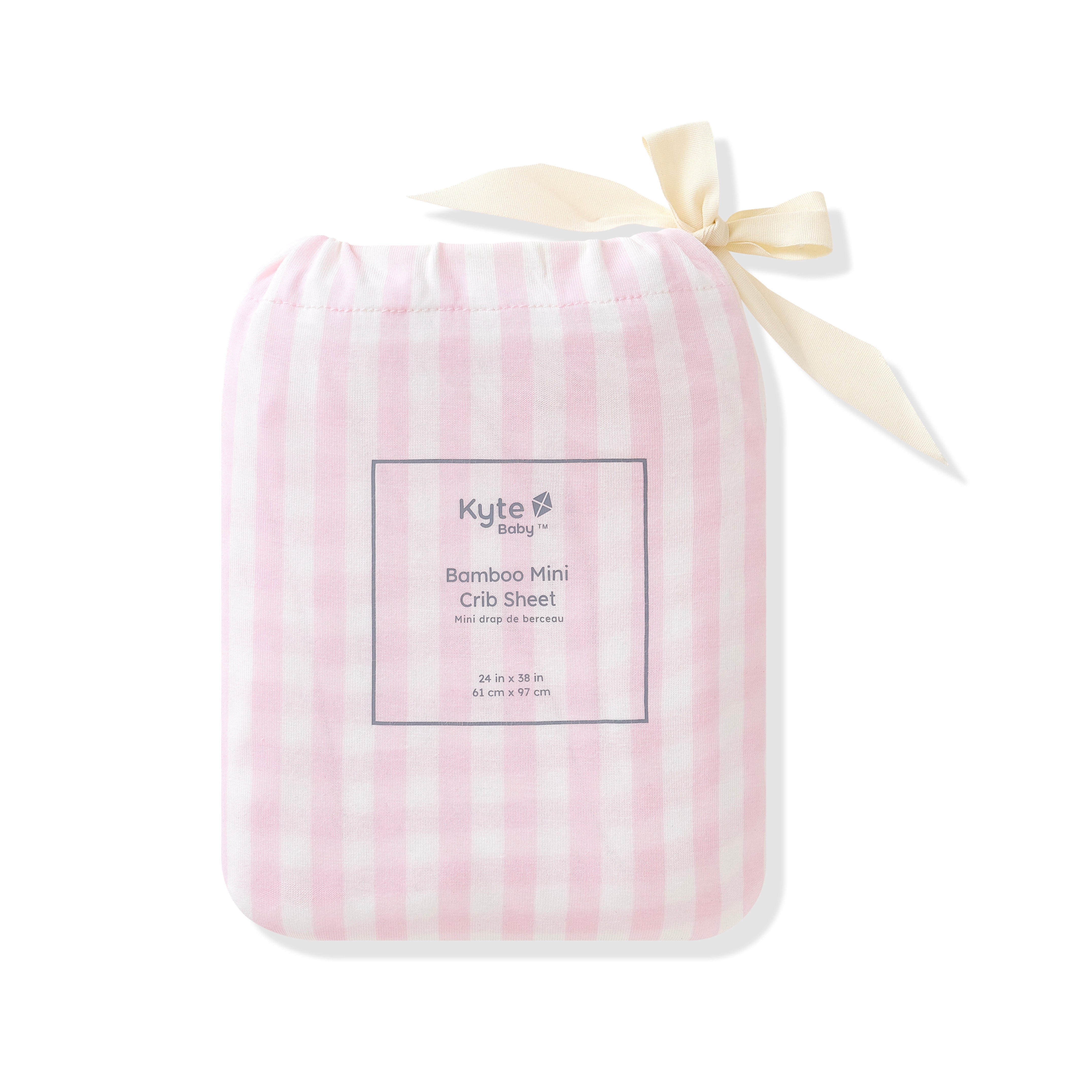 Mini Crib Sheet in Small Sakura Stripe shown in its packaging