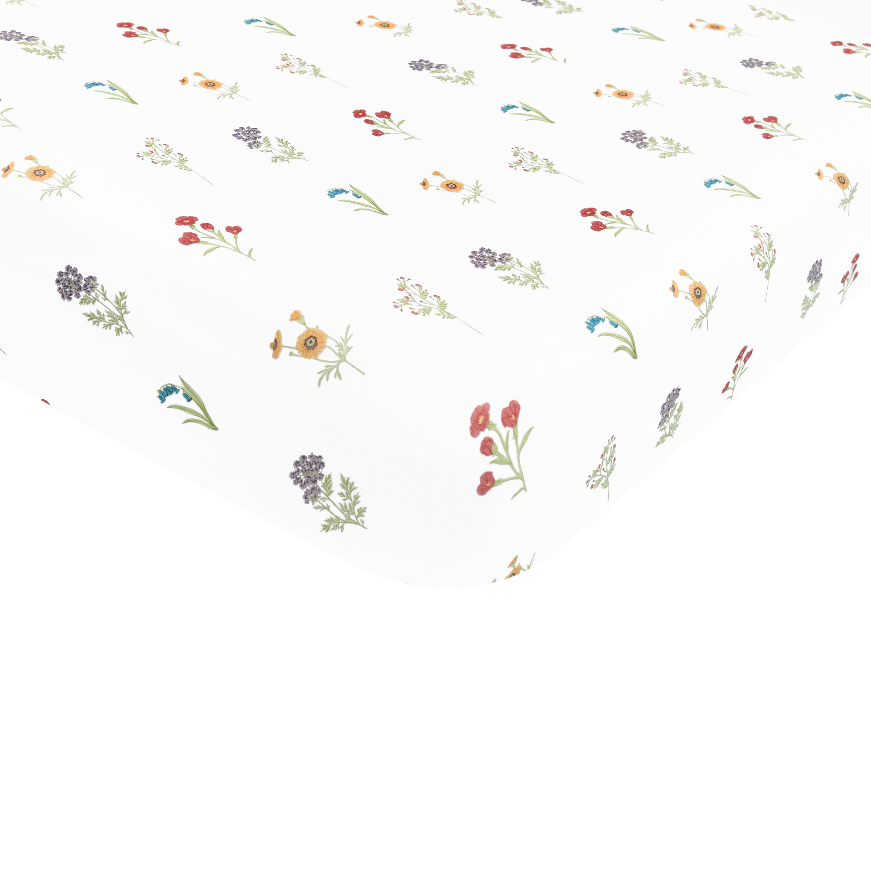 Corner of mattress with Mini Crib Sheet/Crib Sheet in Wildflower
