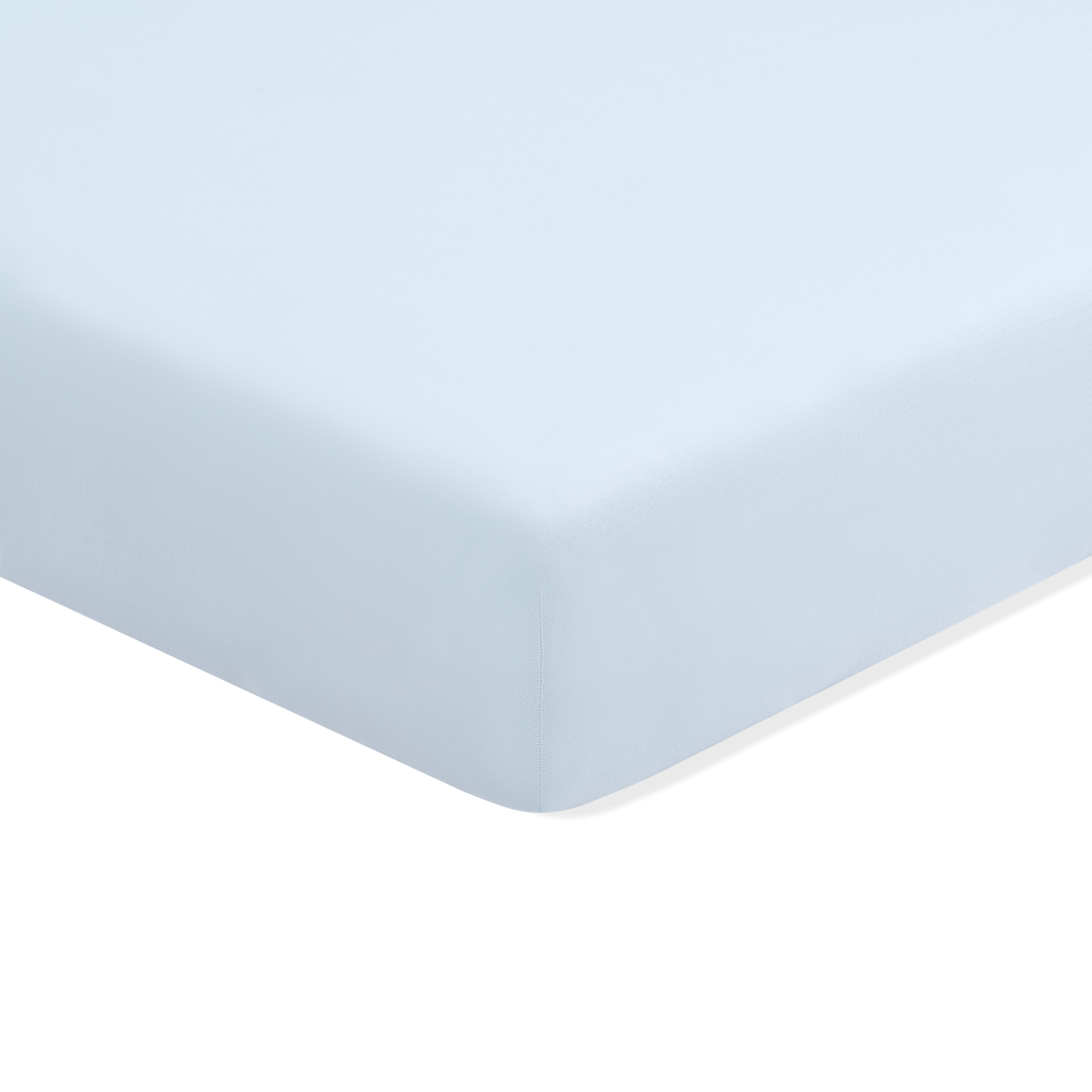 Mini Crib Sheet in Breeze shown on a mattress