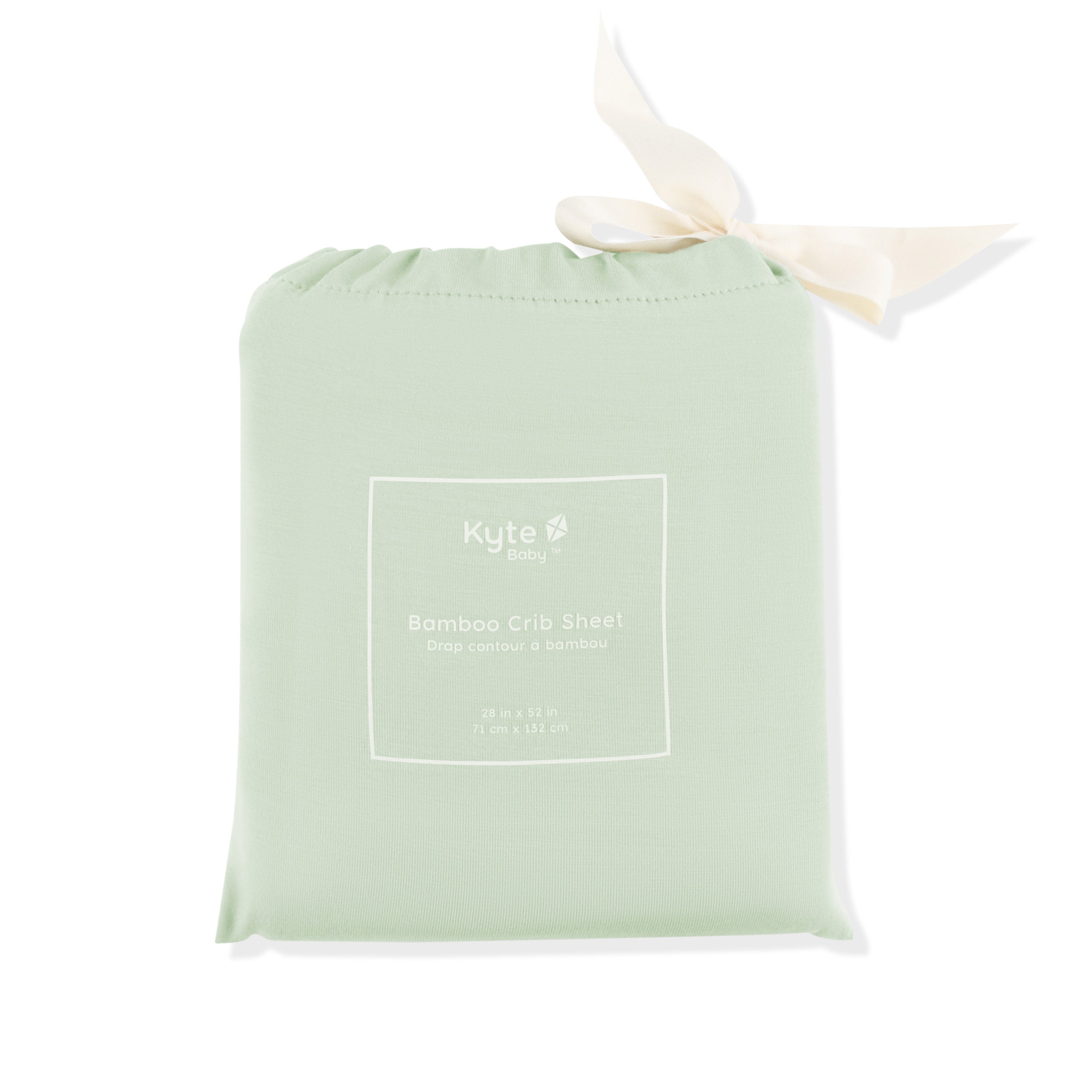 Crib Sheet in Basil shown in its packaging