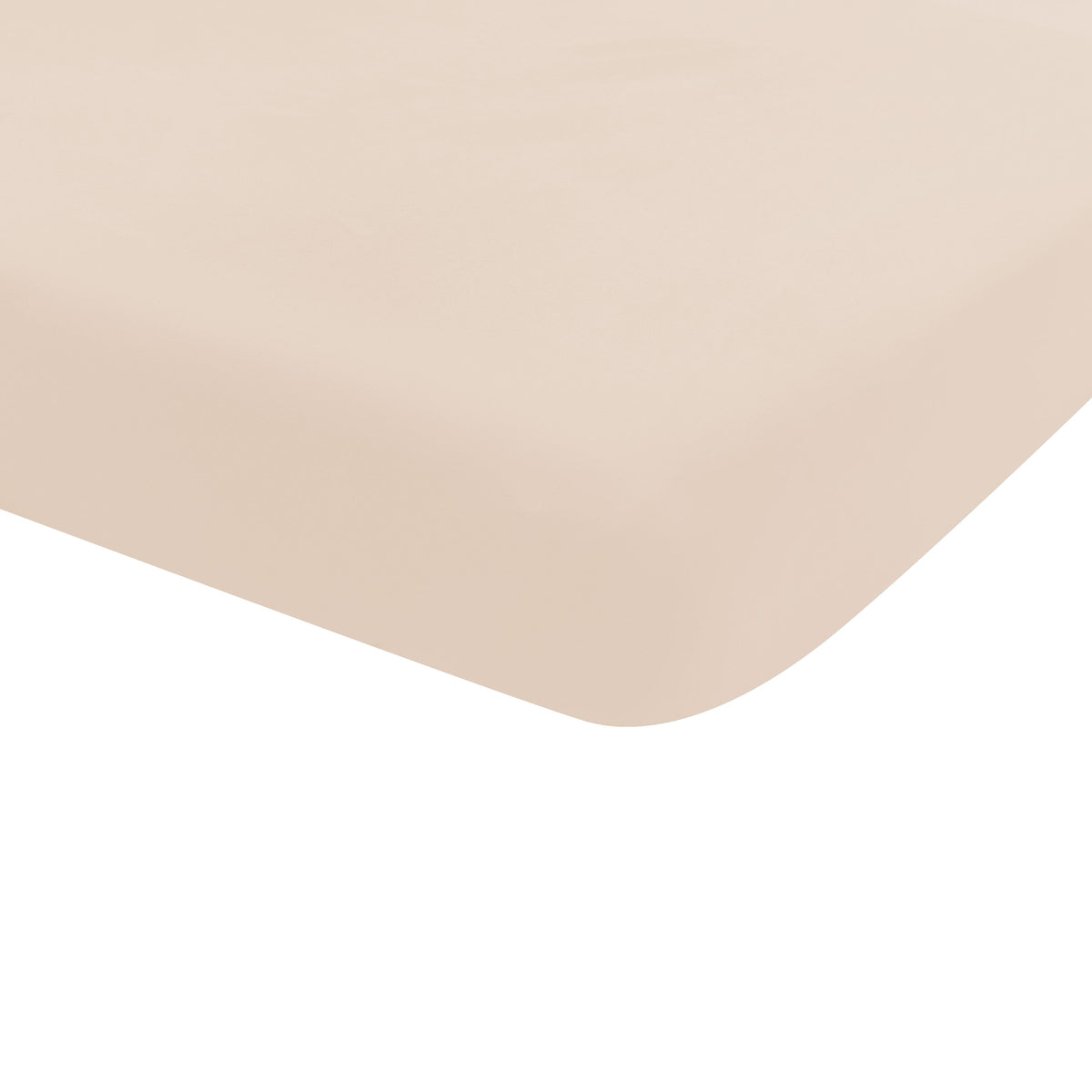 Corner of the Crib Sheet in Bisque shown on a crib mattress