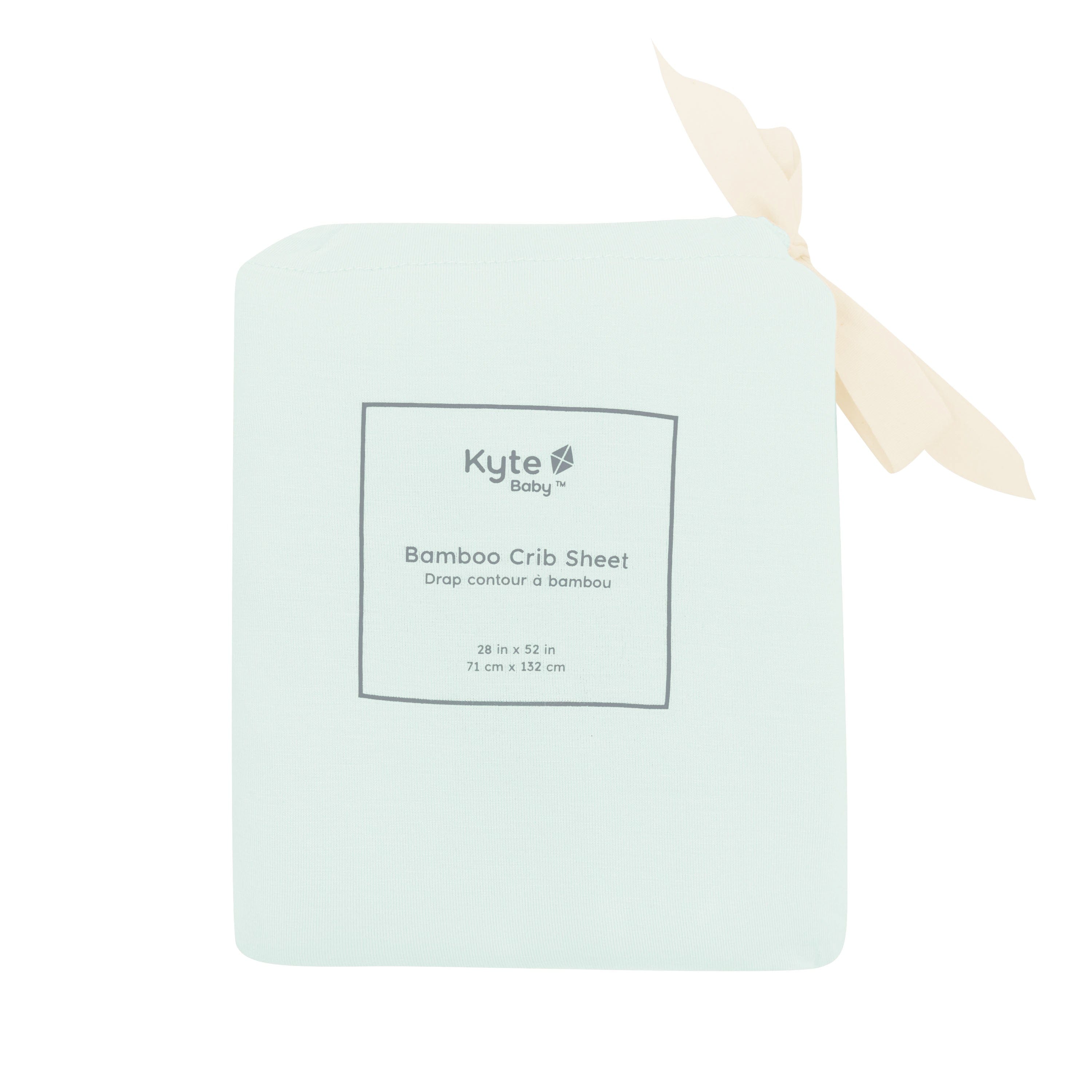 Crib Sheet in Dew shown in its packaging