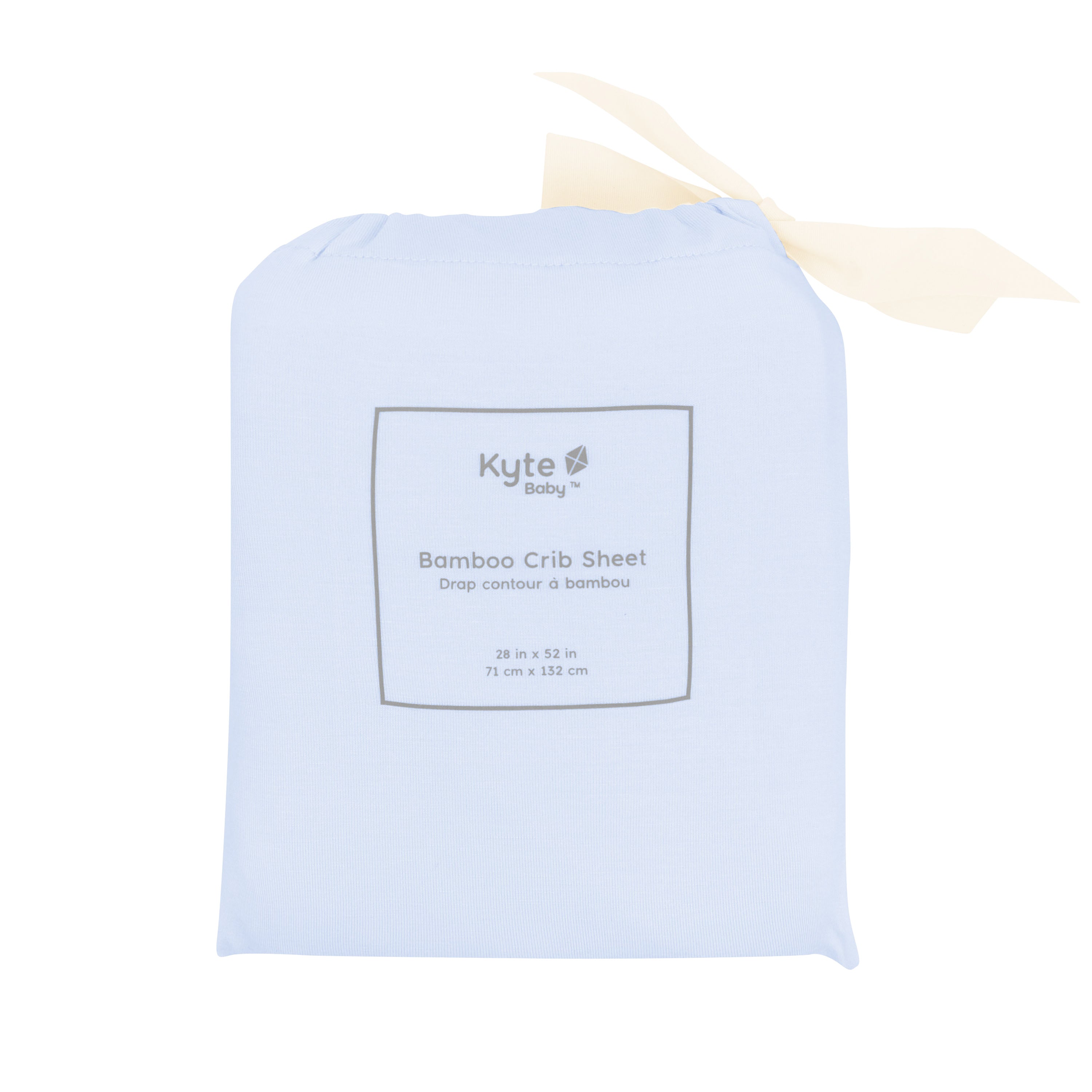 Crib Sheet in Mist shown in its packaging