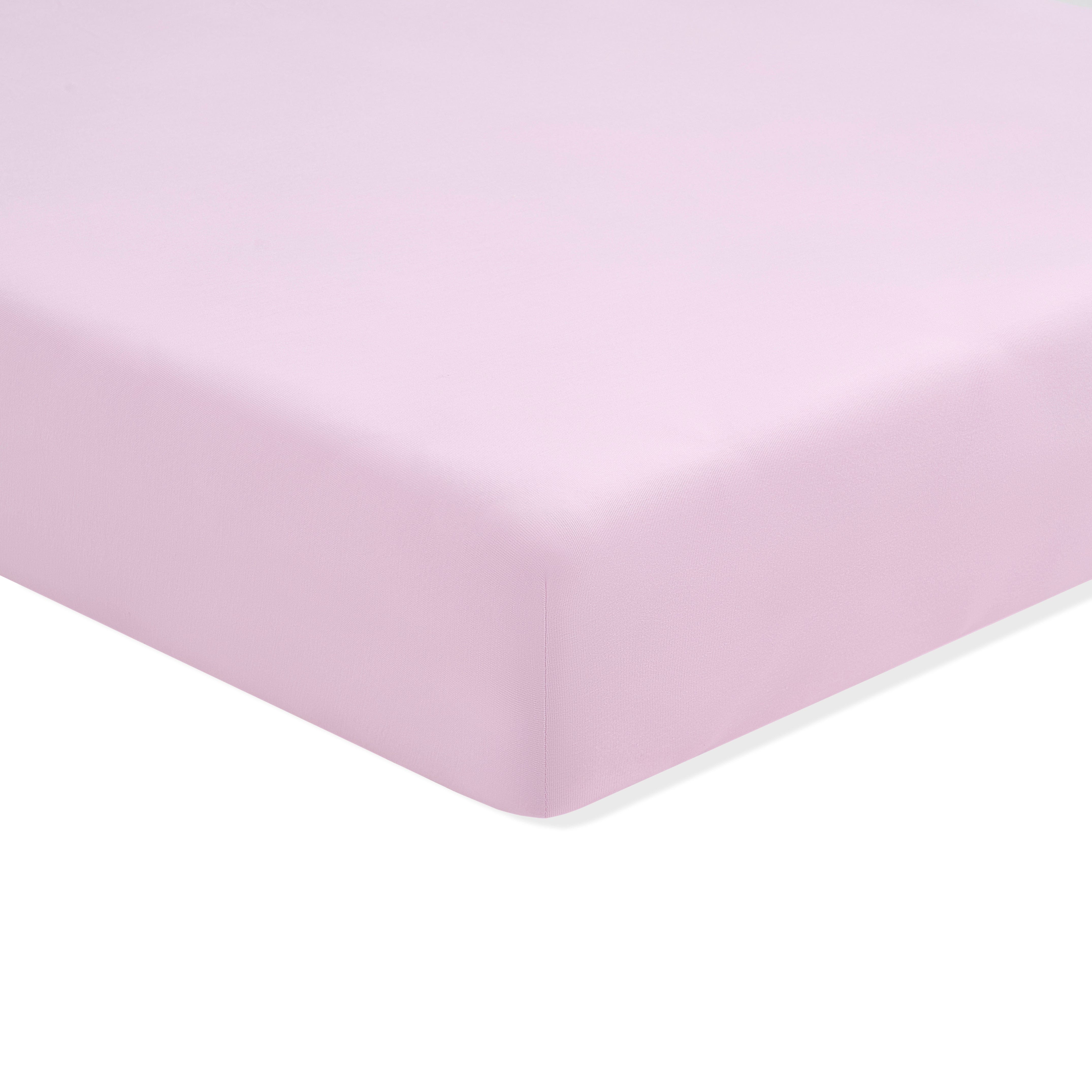 Solid light purple fitted sheet on a white background