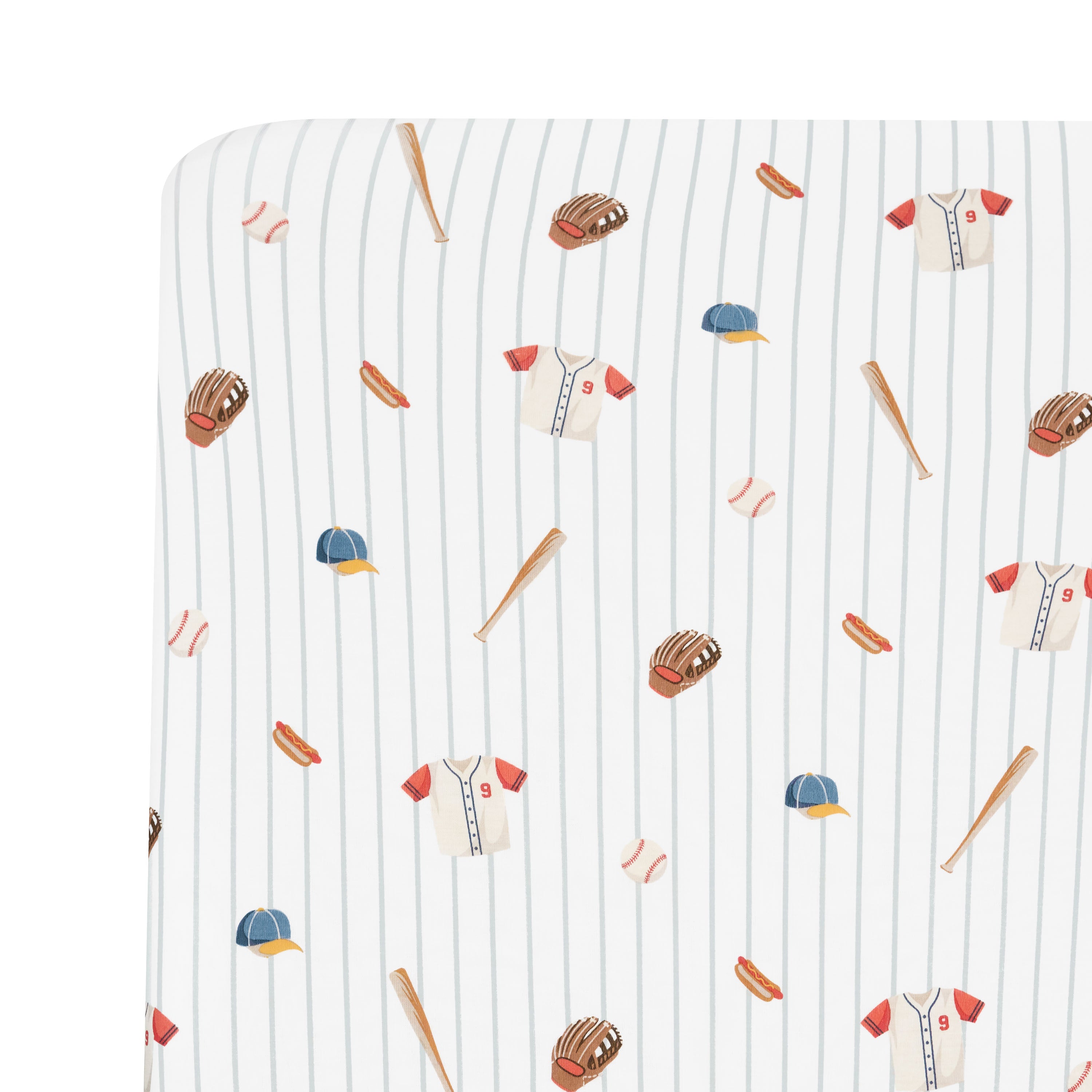 Close up of the Crib Sheet in Home Run on a mattress