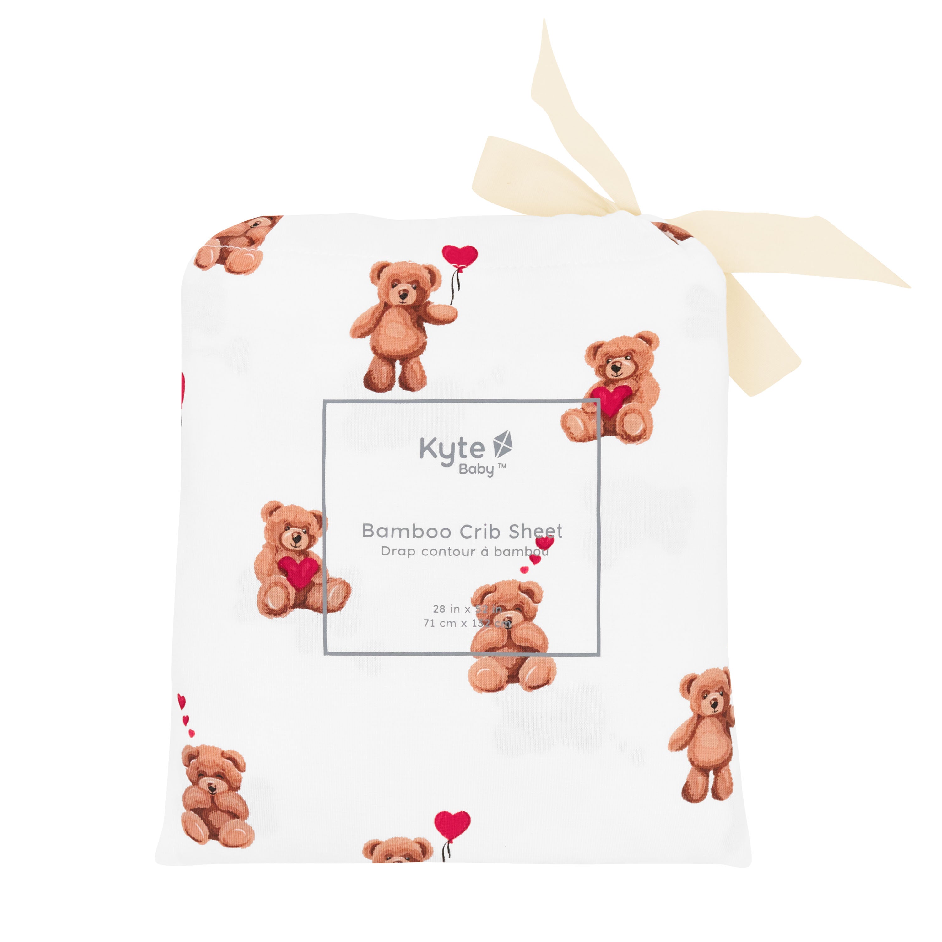 Crib Sheet in Bear Hearts shown in its packaging